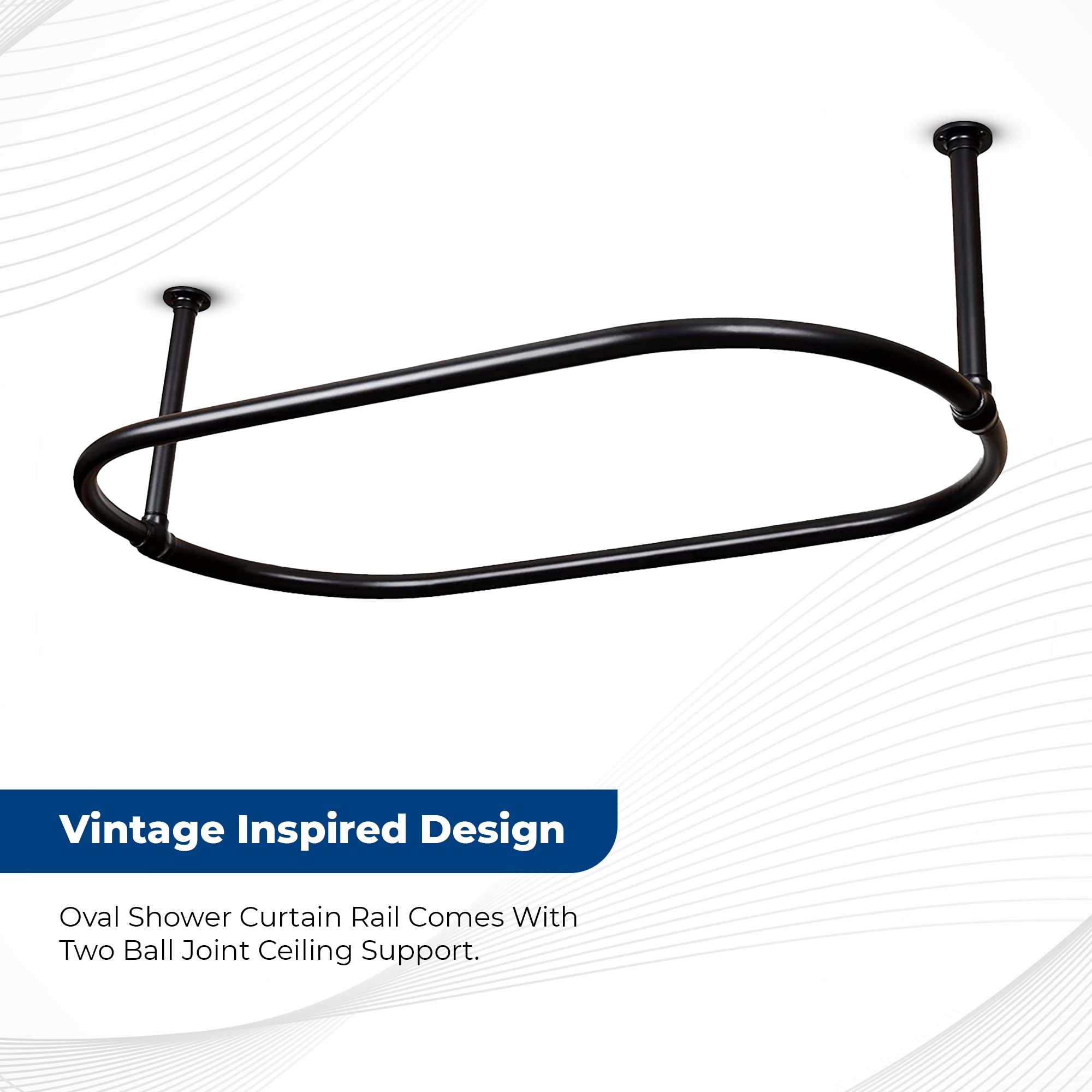 Zamuna Oval Shower Curtain Rail Rod For Bathroom, Traditional, Large and Heavy Duty Ceiling Mounted with Adjustable Support - 45X 25 Inch (Free Curtain Rings) (Black) 3