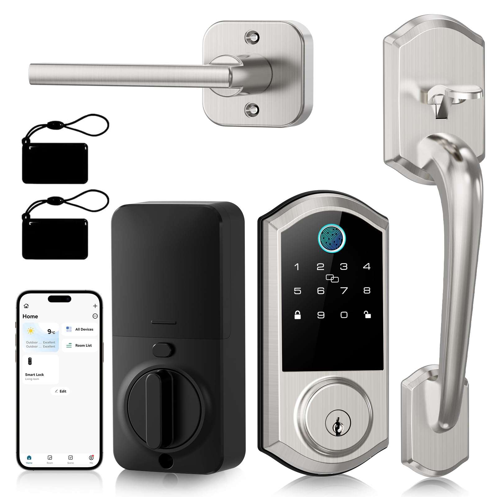 Smart Front Door Lock Set - Firstriver Keyless Entry Door Lock with Handle, Fingerprint Deadbolt with Keypad & Bluetooth App Control, Electronic Auto Lock, Works with Alexa & Google Assistant, Silver 1