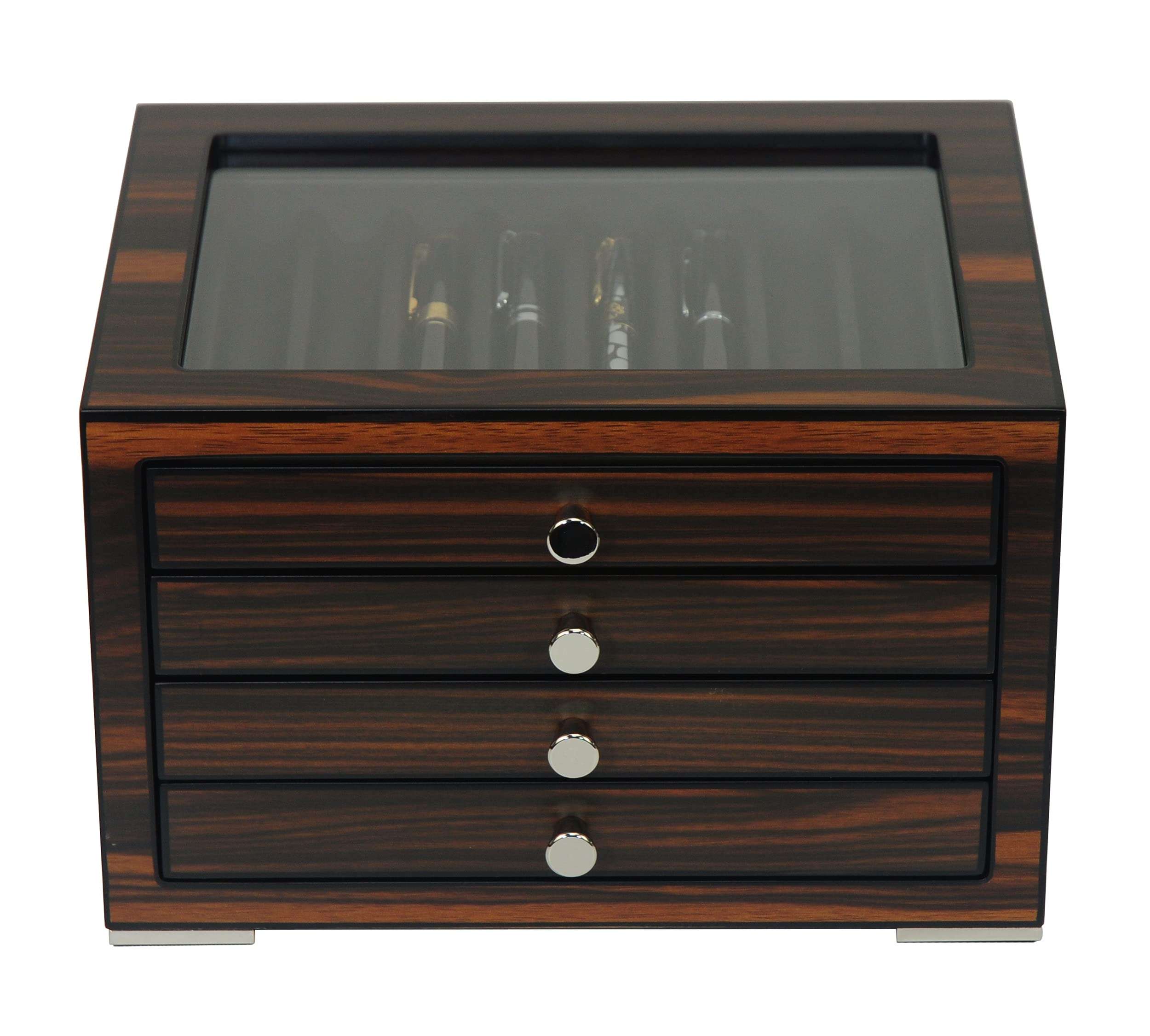 Lifomenz Co Stackable Wooden Display Case with Drawer – Slot Ebony Pen Cabinet, Luxury Fountain Pen Storage Box with Glass Window for Collection (2) 5