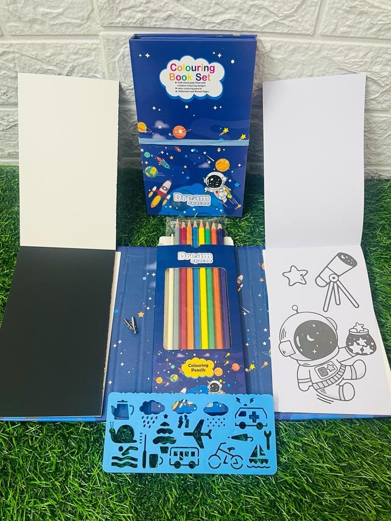 Paaroots Pack of 1 Mix Theme Coloring Scratch Book with 8 Double Side Colour Pencils and Stencils Art and Craft Drawing Scratch Book Set for 3+ Years Old Boys, Girls Return Gift for Kids[ Any1 Theme ] 3