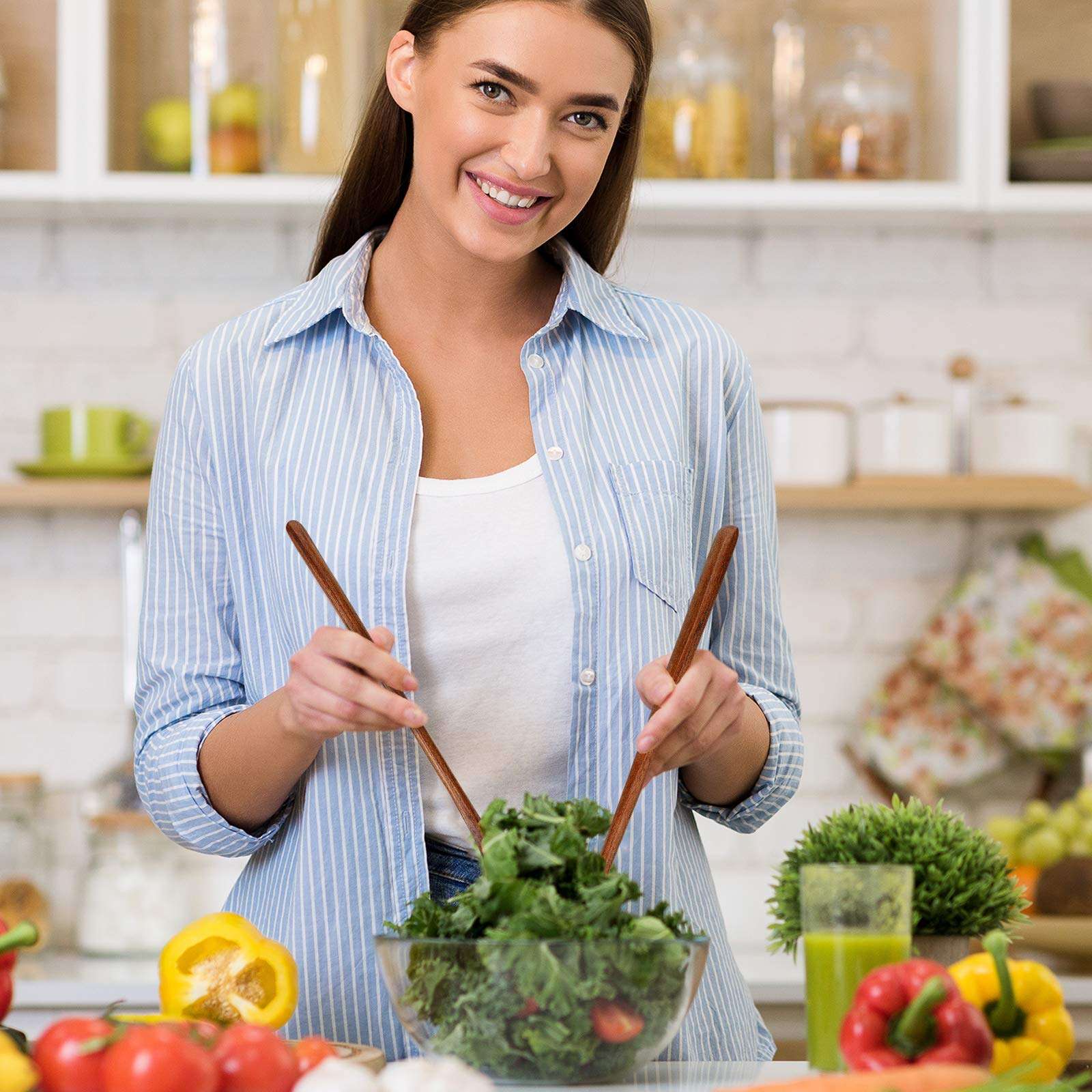 Patelai 6 Pcs 11 Inch Wood Long Spoons Wooden Long Handle Round Scoops Korean Style Soup Spoons for Soup Cooking Mixing Stirring Kitchen Tools Utensils(Brown) 6