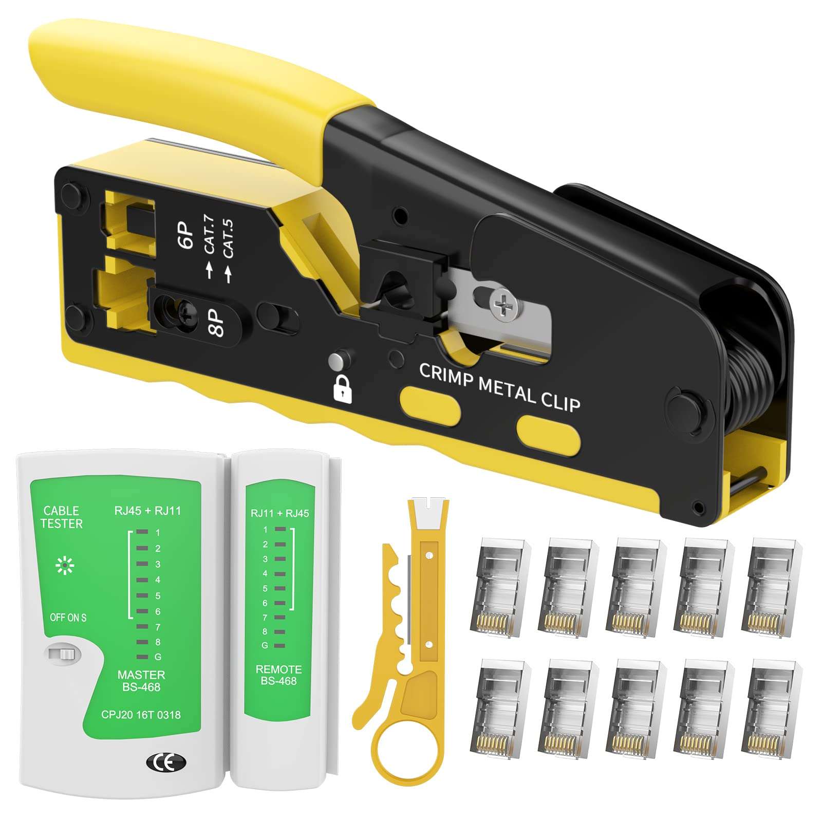 3WOLF Crimper RJ45 Crimp Tool - Wire Stripper Ratcheting Modular Data Cables Wires Cutter Standard Pass Through Connectors Crimping Tool (Crimper) 1