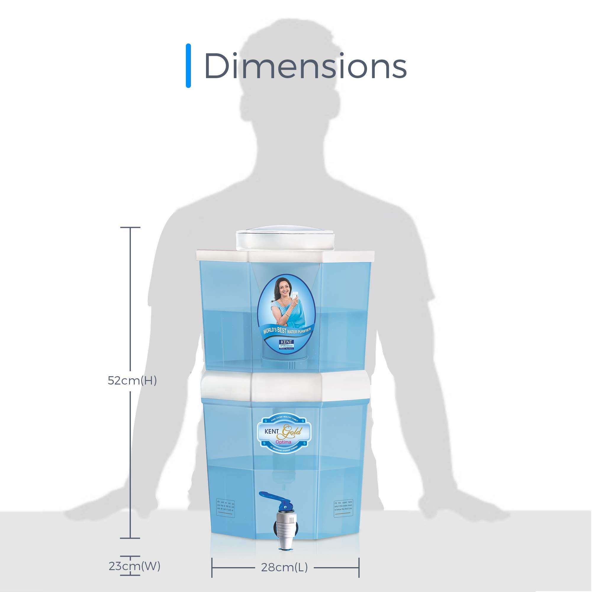 KENT Gold Optima Gravity Water Purifier (11016) | UF Technology Based | Non-Electric & Chemical Free | Counter Top | 10L Storage | White 4