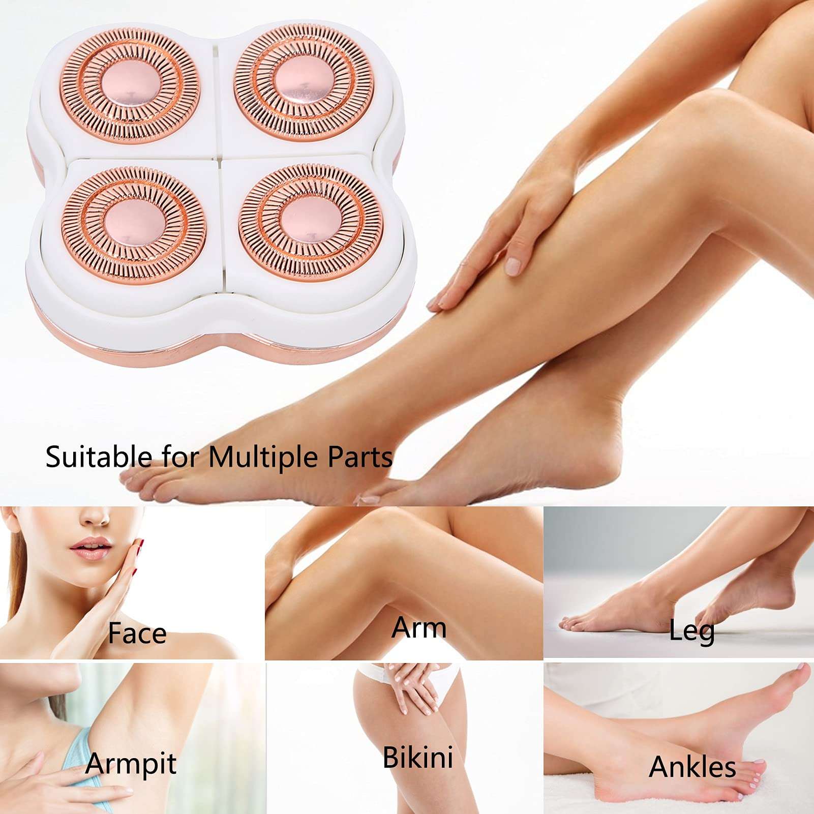 Women Hair Remover Replacement Head, Electric Shaver Replacement Heads,Four Head Electric Hair Remover Body Hair Shaver Machine Head (Rose Gold) 3