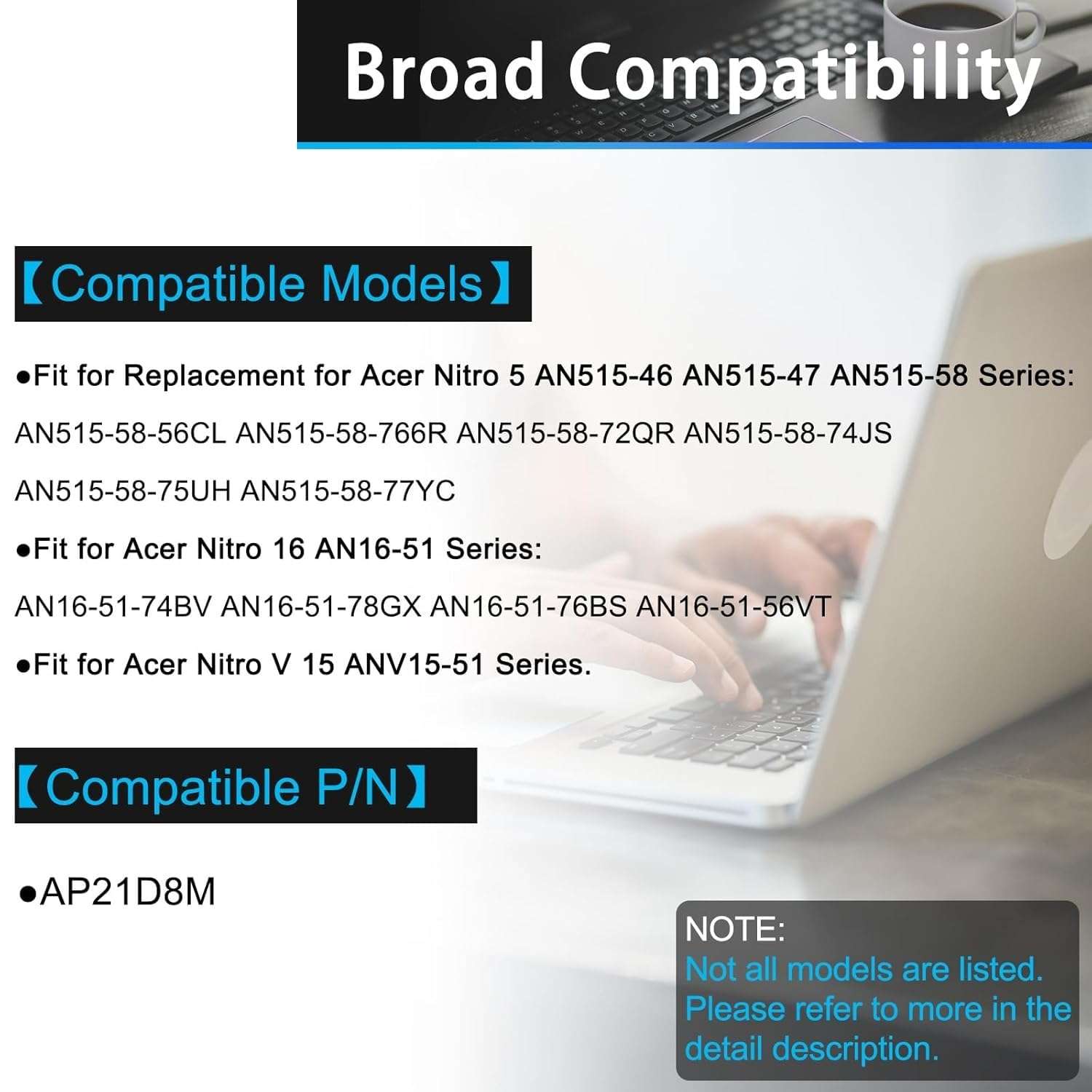 WISTAR AP21D8M Laptop Battery for Acer Nitro 5 AN515 46 AN515-47 AN515 58 Nitro 16 AN16-51 Nitro V 15 ANV15-51 Series Notebook 15.4V 3733mAh 57.48Wh 5
