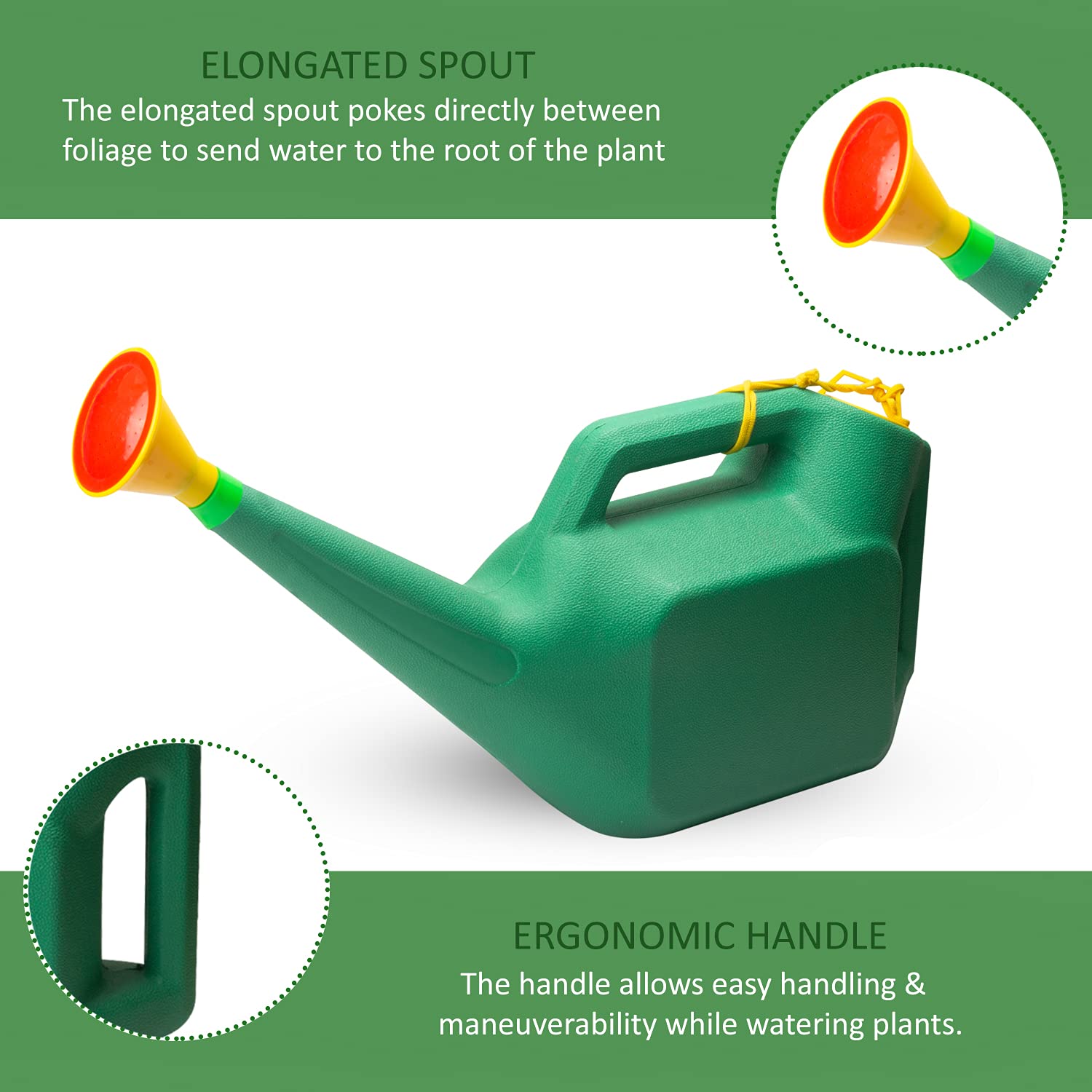Klassic KL-WC-10L Plastic Green Watering Can, Watering Plant with Long spout, Indoor and Outdoor Watering Gardens, Large Capacity Water, House Gardening Plants (10 Litre) 6