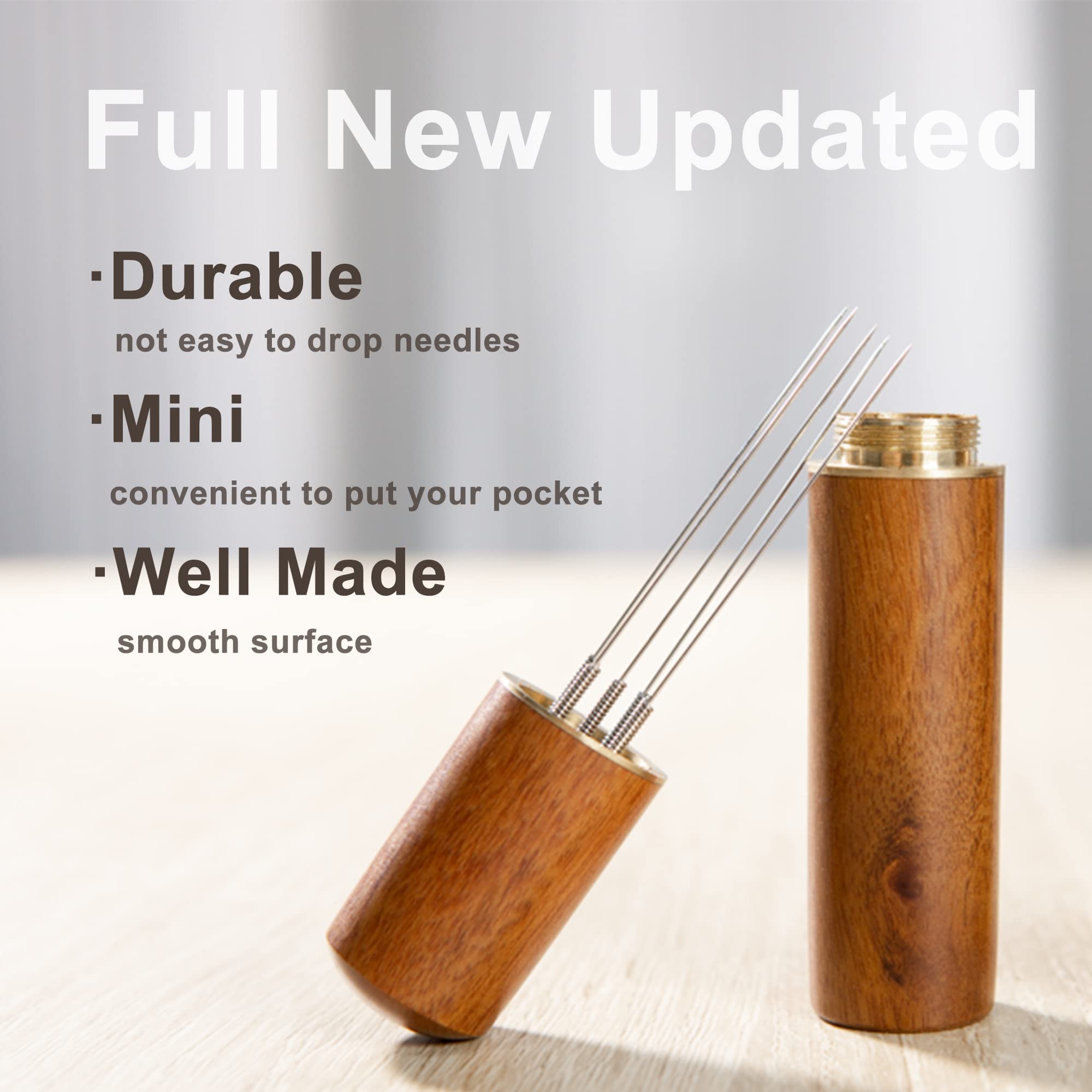 Espresso Coffee Stirrer Tool Stainless Steel 5 Needles Come With Wooden Handle and Stand Coffee Powder Distribution Tool (Rosewood color) 6