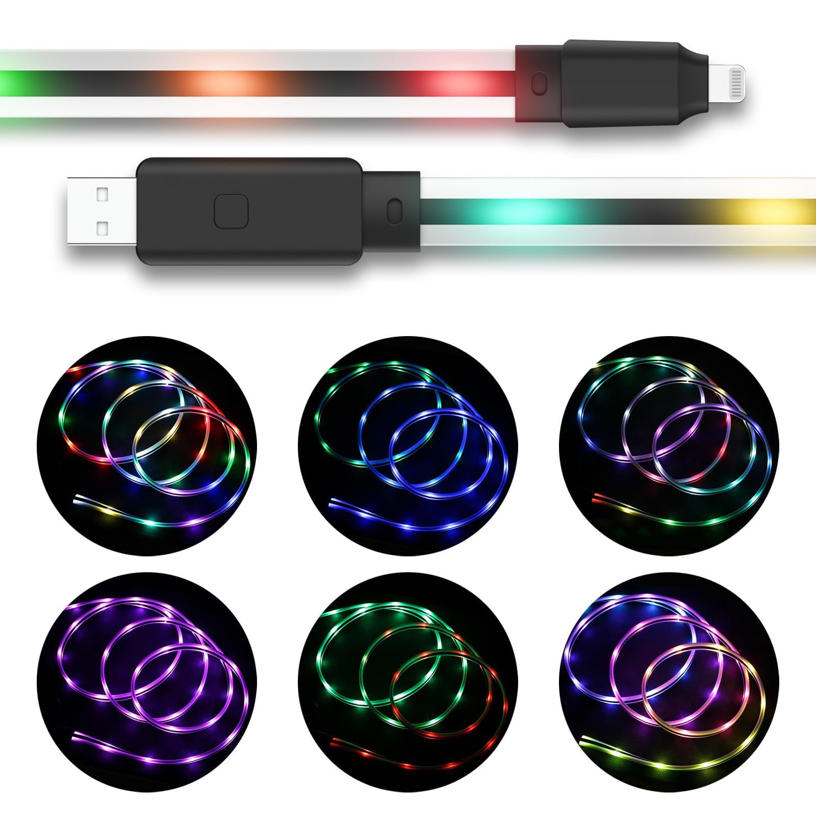 LED iPhone Charger Cord Color Changing Light up iPhone Charger Cable Apple MFi Certified LED Lightning Fast Charging Cable for iPhone 14 13 12 11 Pro Max iPad iPod Touch More (6 ft) 6