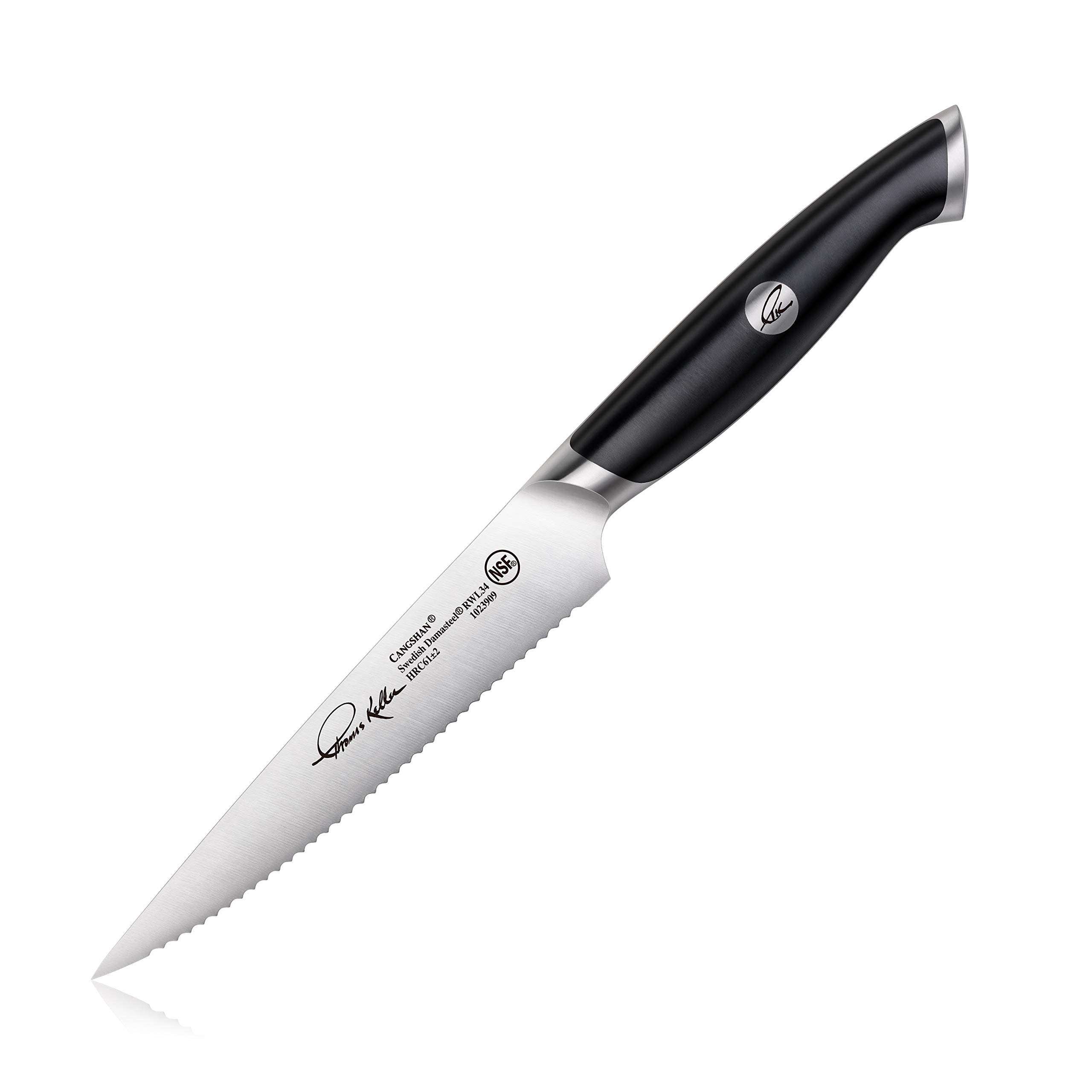 Cangshan Thomas Keller Signature Collection Swedish Powder Steel Forged, 5-Inch Serrated Utility Knife, Black 1