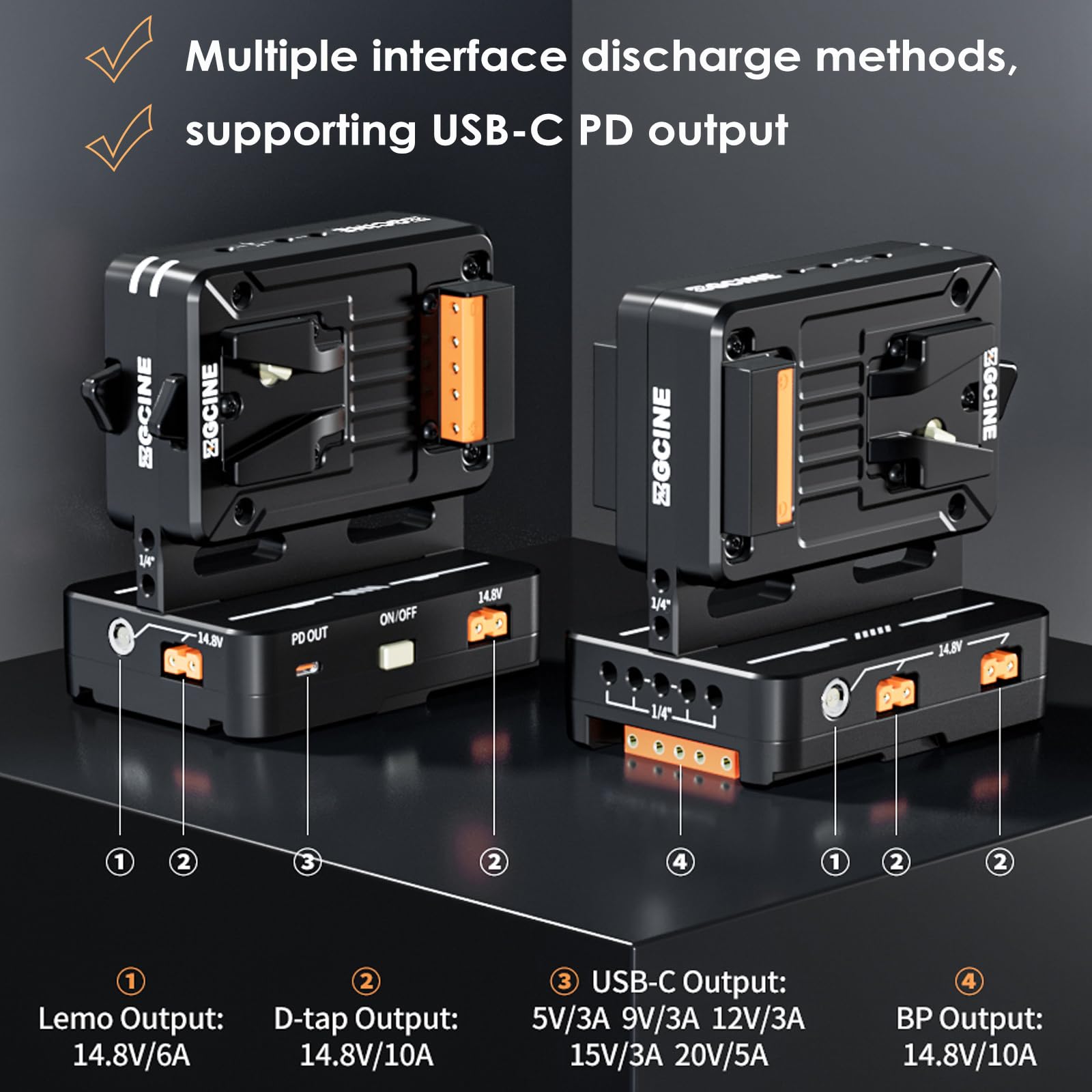 VM-HS2 Dual-Side V Mount Battery Plate,Hot-Swap V Lock Power Supply Splitter Support USB-C PD,2 BP Ports,4 D-TAP Ports,2 LEMO Ports Output for Camera/Camcorder/Gimbal/Filmmaker/Live/Studio 5