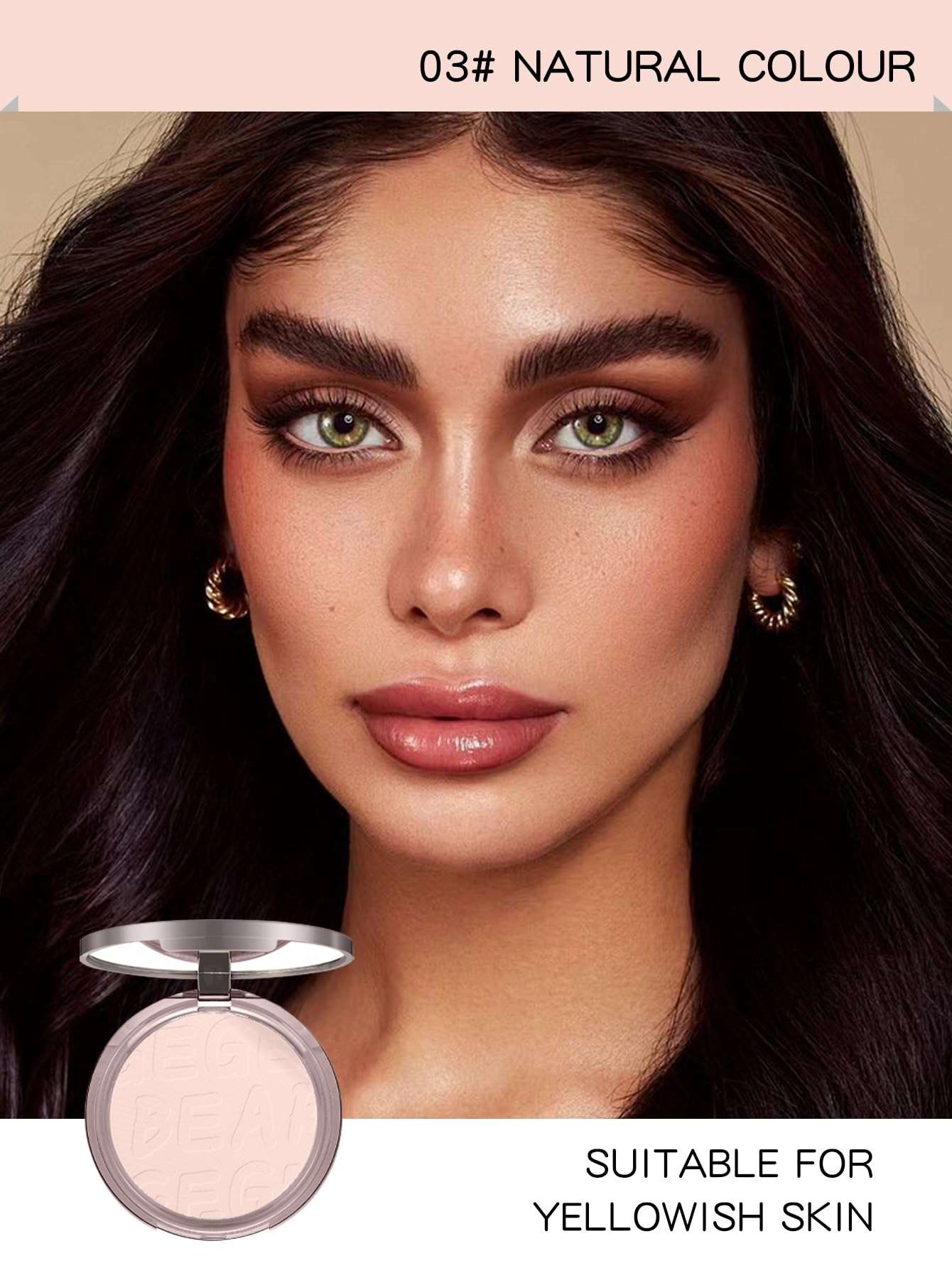 Gege Bear Feathery Mist Setting Powder | Best Compact for Face | Matte Finish | Natural Effect | Compact Mirror | Loose Powder for Makeup Setting | Waterproof Sweatproof | Soft Skin Tone | Compact Powder for Women (03#Natural Colour, 10g) 3