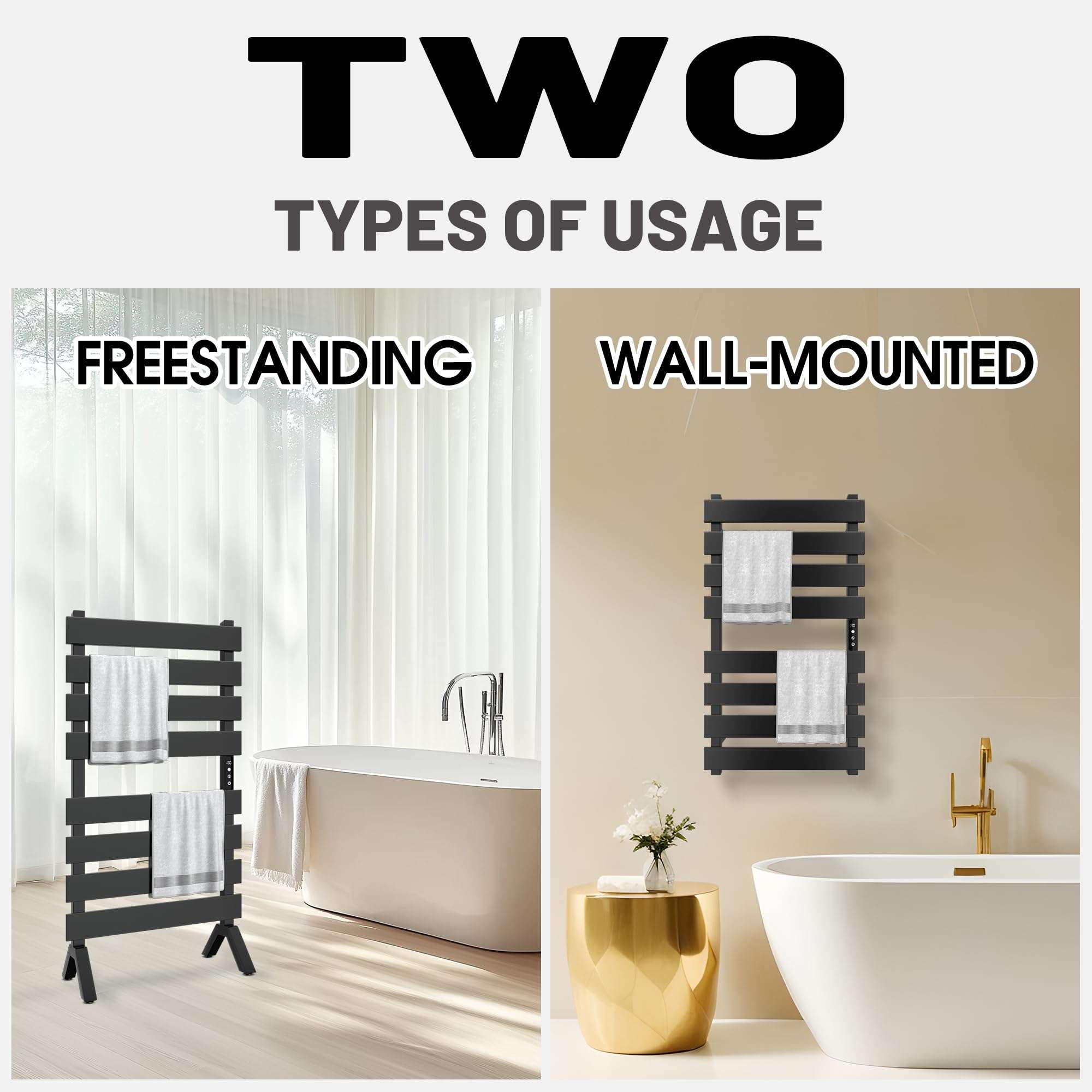 Poloma Freestanding Heated Towel Racks for Bathroom, Towel Warmer Rack, Towel Dryer, Matt Black. 6