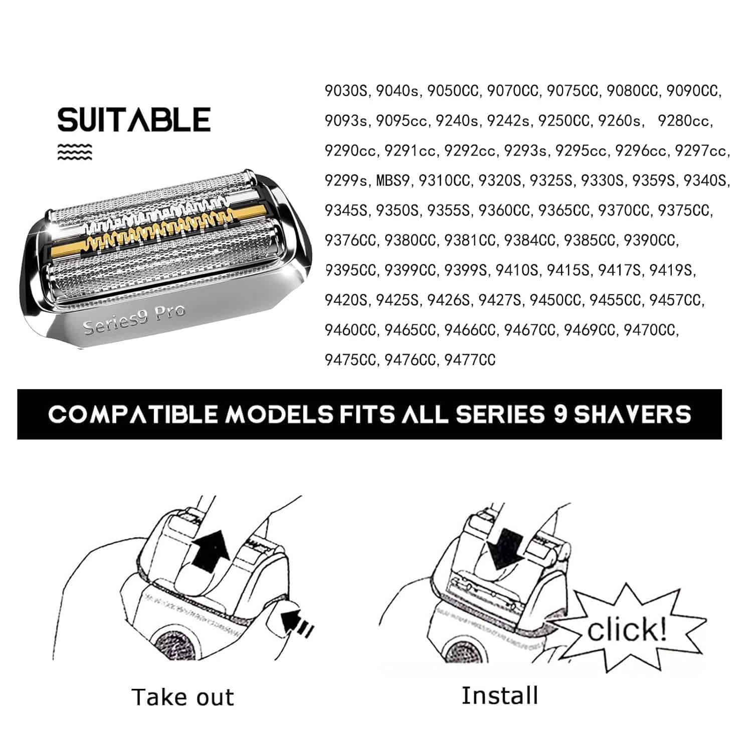 Series 9 94M Electric Shaver Replacement Head Compatible with Braun Series 9 Pro Replacement Heads,94M Foil Blades for All S9 and 9 Pro Shavers 9290cc, 9291cc, 9370cc, 9293s, 9385cc, 9390cc, 9330s 3