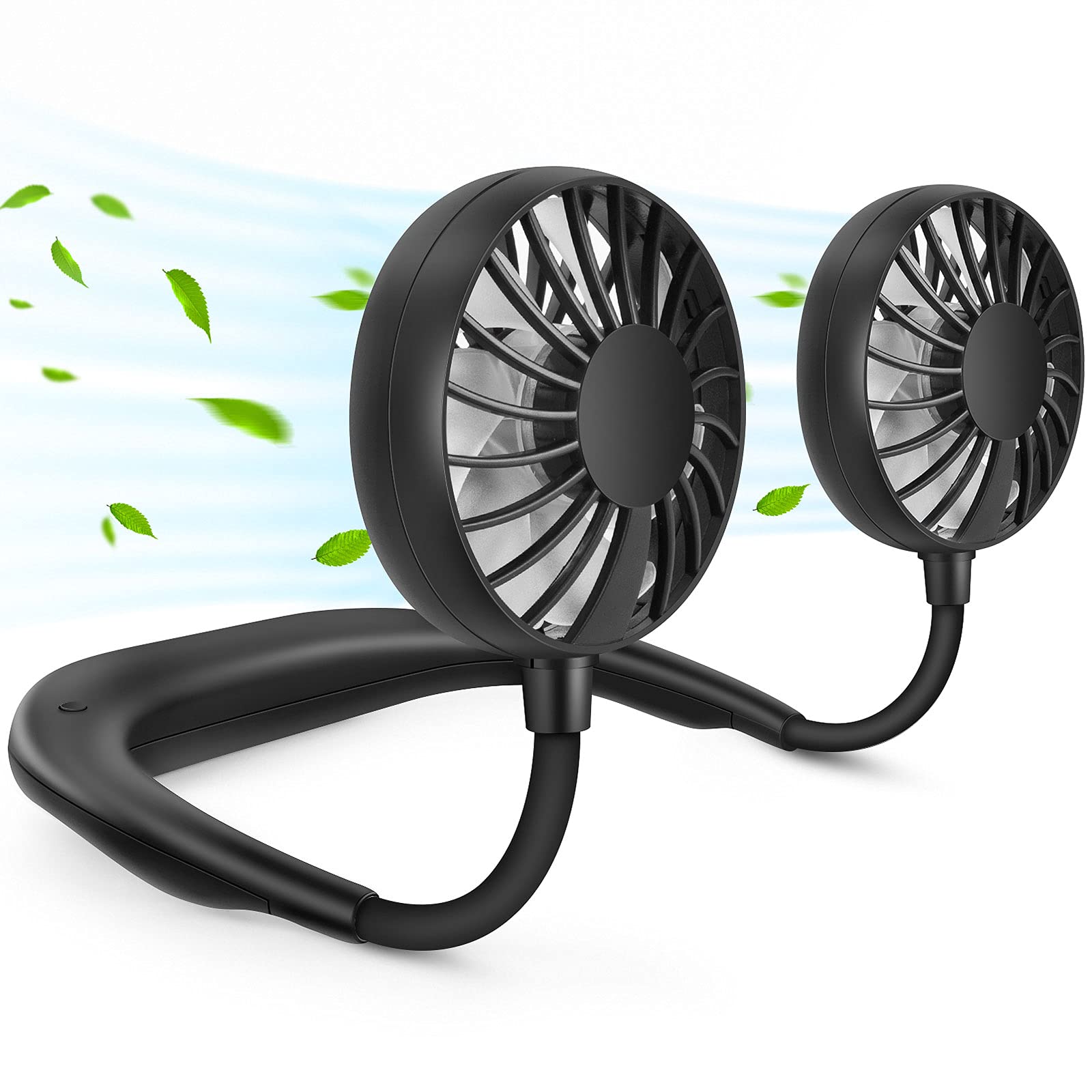 RJVW Portable Neck Fan, Hand Free Personal Hanging Neck Sports Fan USB Rechargeable (3 Speed Adjustable) Wearable Cooling Head Fan,360 Degree Free Rotation for Traveling, Sports, Office, Reading 1