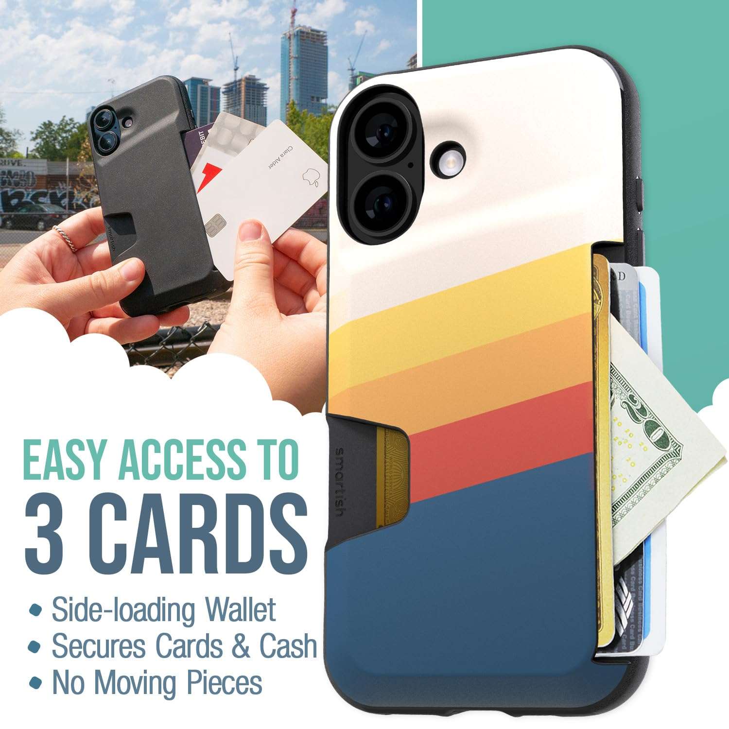 Smartish® iPhone 16 Wallet Case + USB C Lightning Cable Bundle - 6 Foot Fabric Wrapped Fast Charging Cable for Apple iPhone 16 3