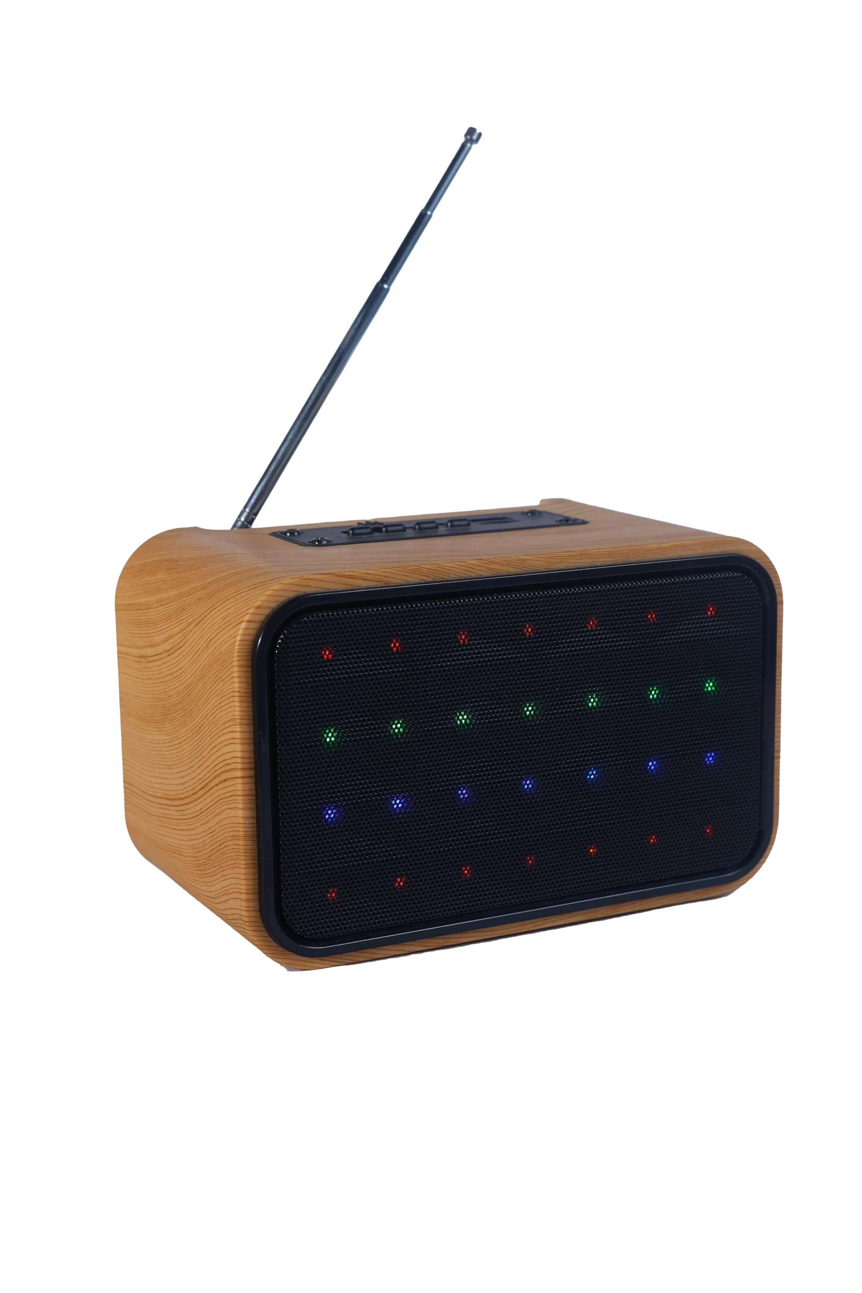 FM & LED Wireless Speaker - Multifunctional Bluetooth, FM Radio, USB, TF, AUX - Portable Audio with Vibrant LED Light - Brown 3