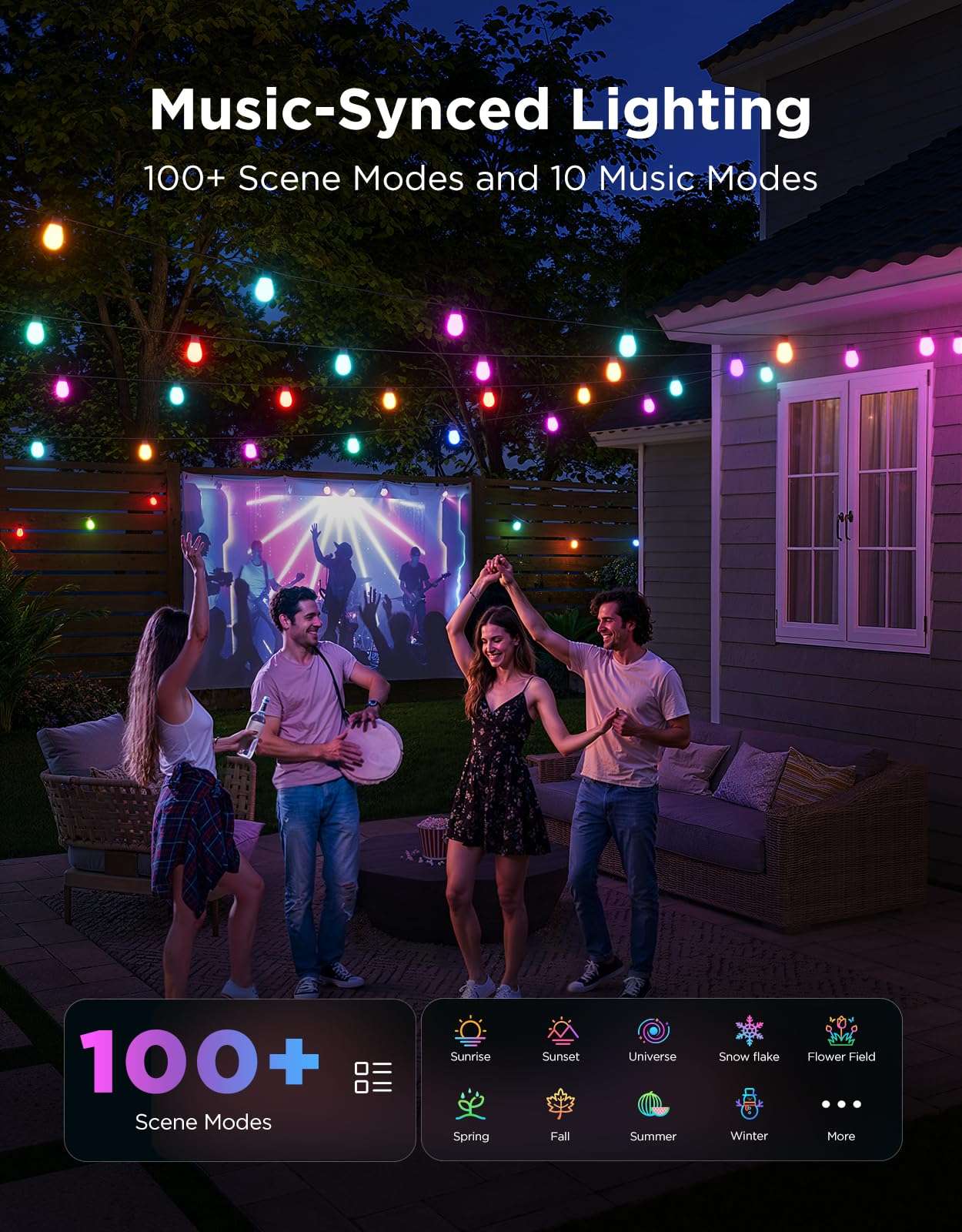 Govee S14 Bulb Outdoor String Lights 2, 48ft Smart RGBIC Warm White Patio Lights with 15 LED Bulbs, 111 Scene Modes for Outdoor Decor, Upgraded IP66 Compatible with Alexa, Google, Matter, APP Control 6