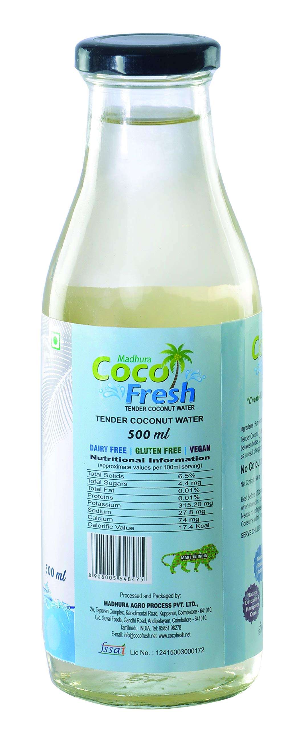 Madhura CocoFresh Natural Tender Coconut Water , 500 ml (Glass Bottle Pack of 6) 4