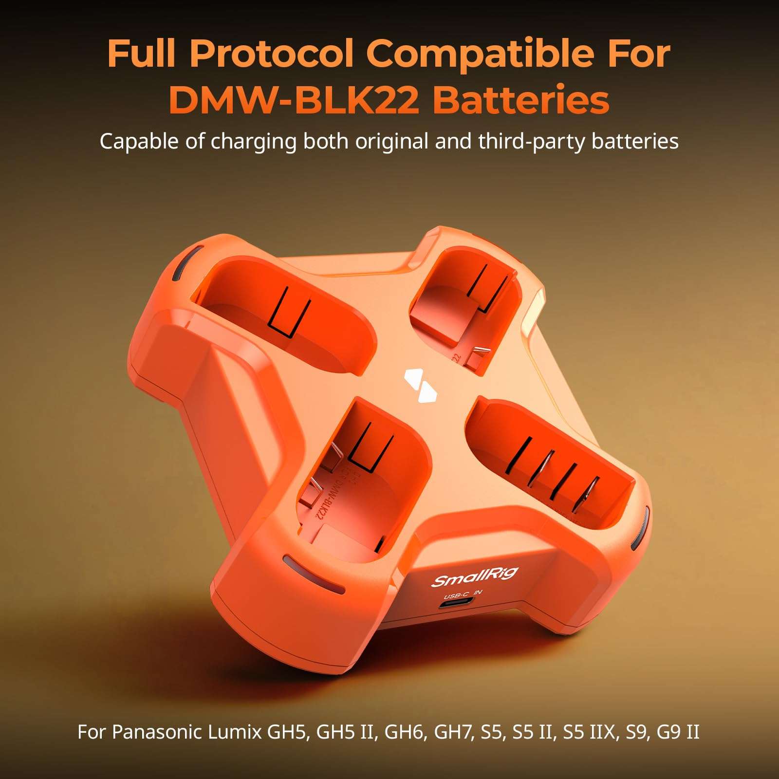 SMALLRIG DMW-BLK22 4-Channel Camera Battery Charger for Panasonic, 3H PD45W Fast Charging, LED Indicator, Full Compatible with Panasonic Lumix GH5, GH5II, GH6, GH7, S5, S5II, S5IIX, S9, G9II Battery 4