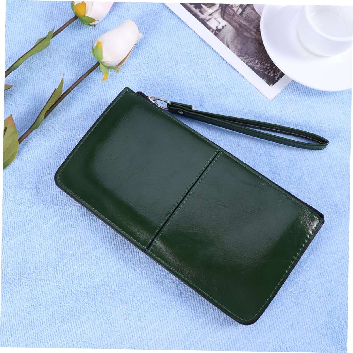 DEARMAMY Elegant Women Wallet Zipper Buckle Clutch Purse High Capacity Envelope Bag Leather Handbag Phone Slot (dark) 6
