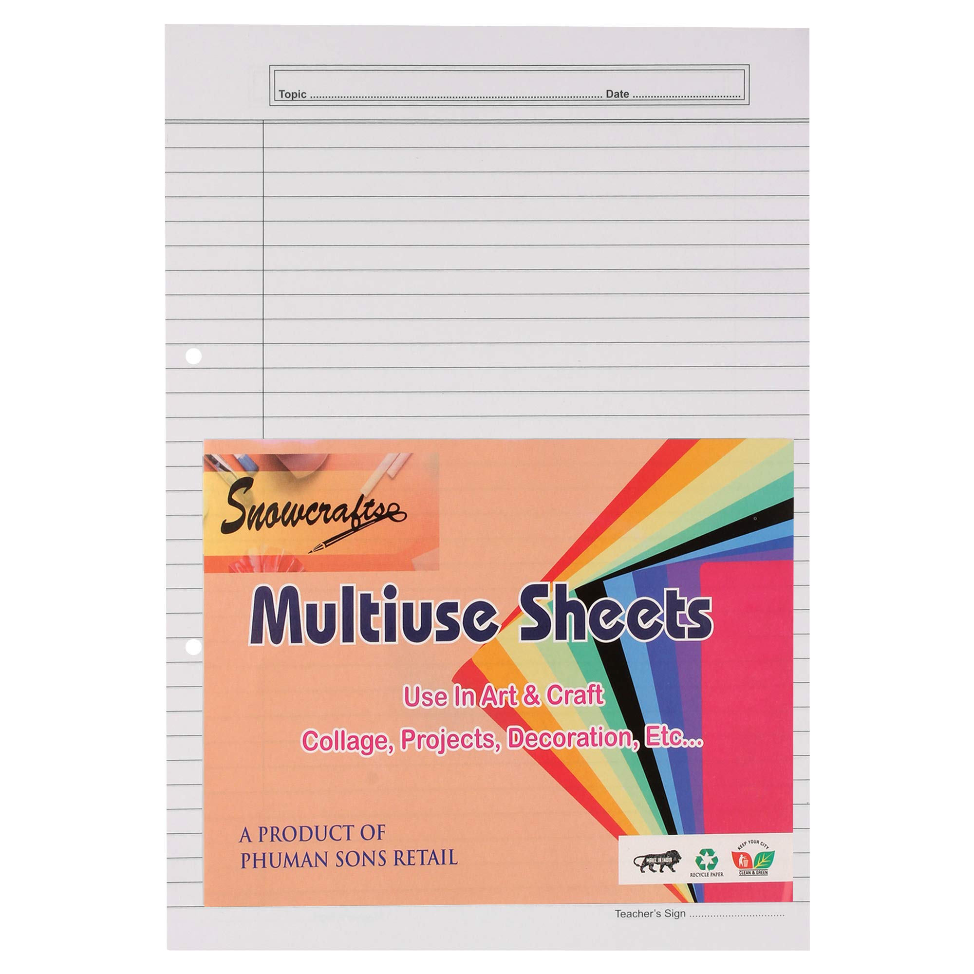 SNOW CRAFTS A4 Size Both Side Ruled Sheet for Project/Assignment/Practical/Homework with Punch Sheets (A4-100 SHEETS) 1