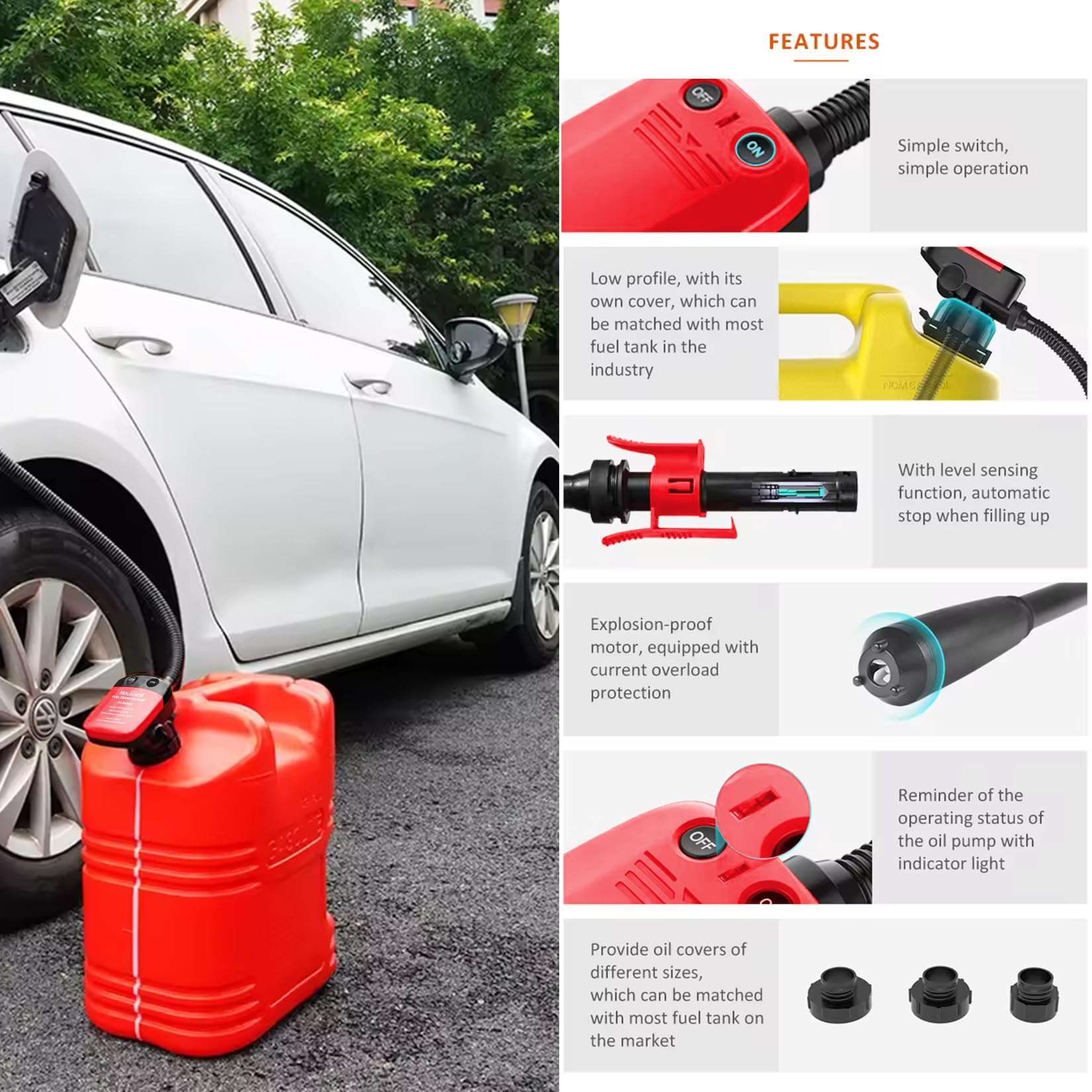 Automatic Fuel Transfer Pump with Auto-Stop Sensor(2.4 GPM),AA Battery Powered Portable Gasoline Diesel Pump with 3 Adapters for For Gasoline, Diesel, Kerosene Transfer(Batteries Not Included) 5