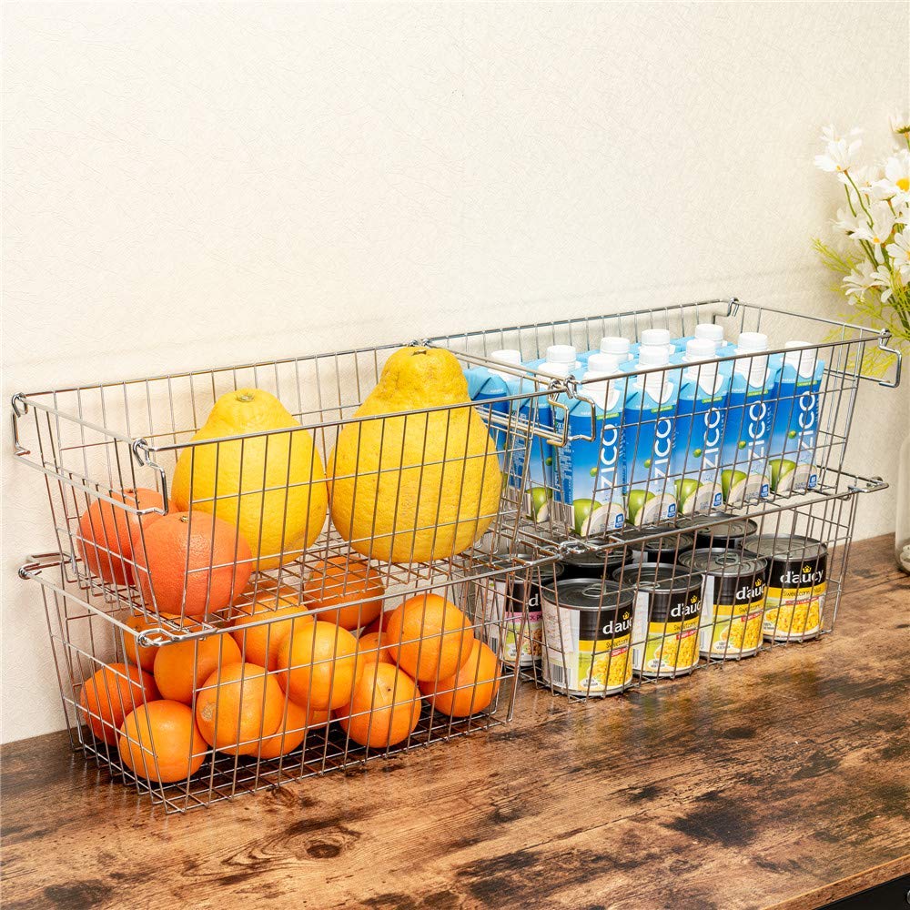 SANNO Chest Freezer Basket Stackable Baskets, Pantry Storage and Organization Chest Freezer Bins Stackable Potato and Onion Storage Bin Metal Baskets for Storage,set of 4 4