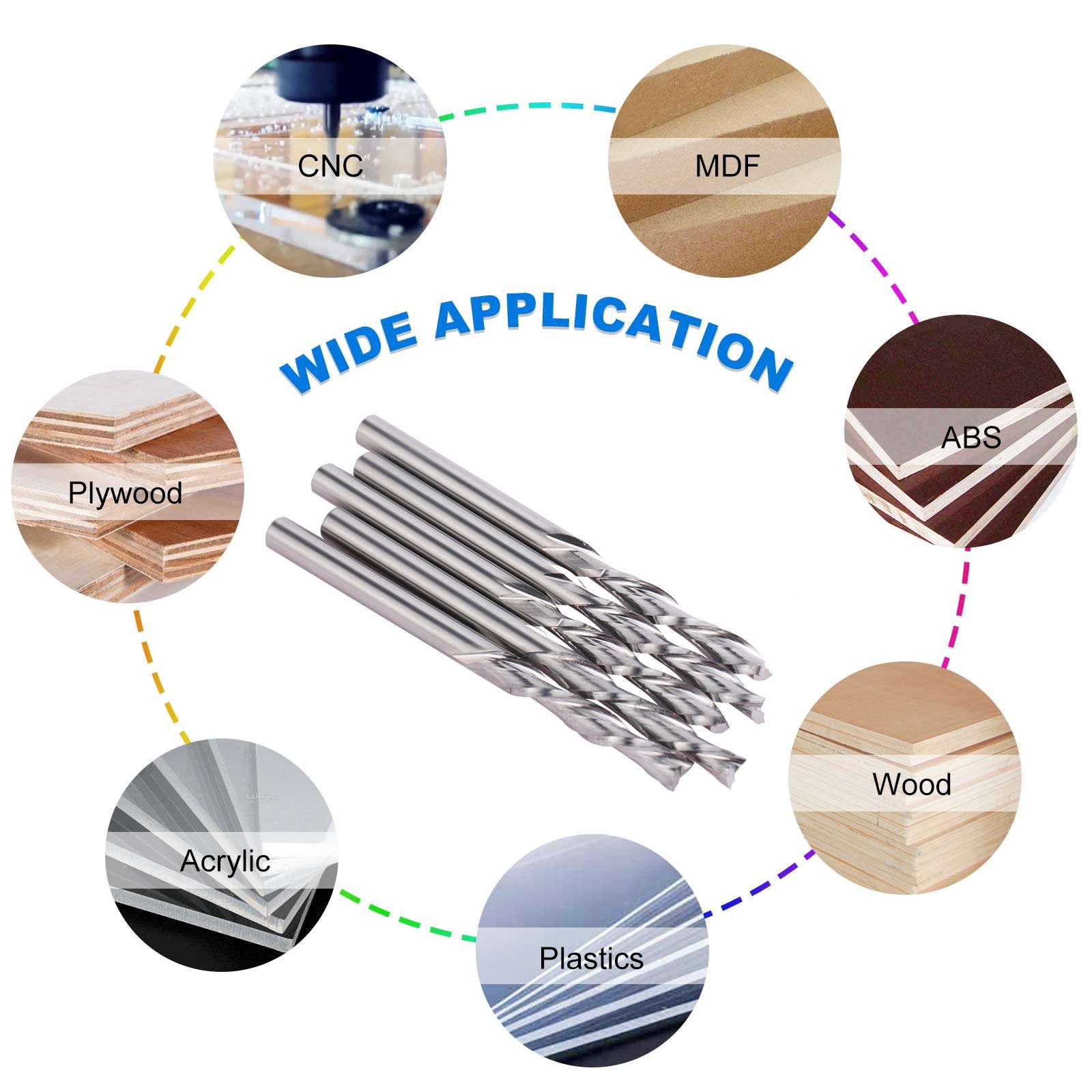 HQMaster Downcut Bit 1/8" Shank Down Cut Spiral CNC Router Bits End Mill Tungsten Carbide Milling Cutter Set 5 Pack (3.175mm) 5