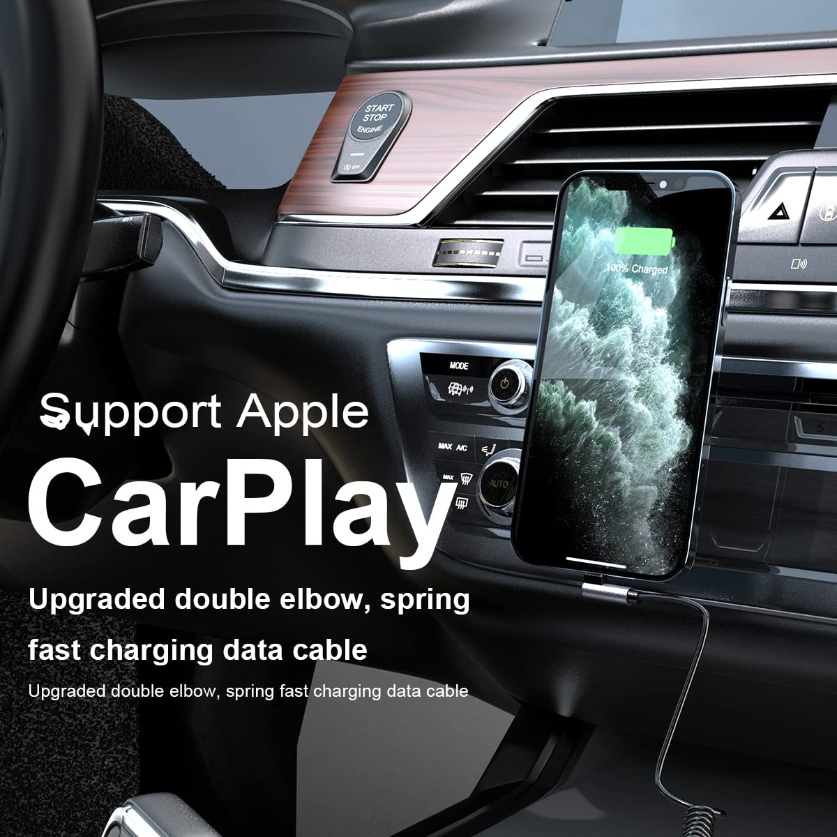 CarPlay Right Angle USB C to Lightning Coiled Coiled Charging Cable，90 Degree Elbow Apple Fast Charge Sync Data Spring Retractable Cord Adapter for iPhone 14/13/12/11/SE/Xs/Xr/8/iPad-4FT 4