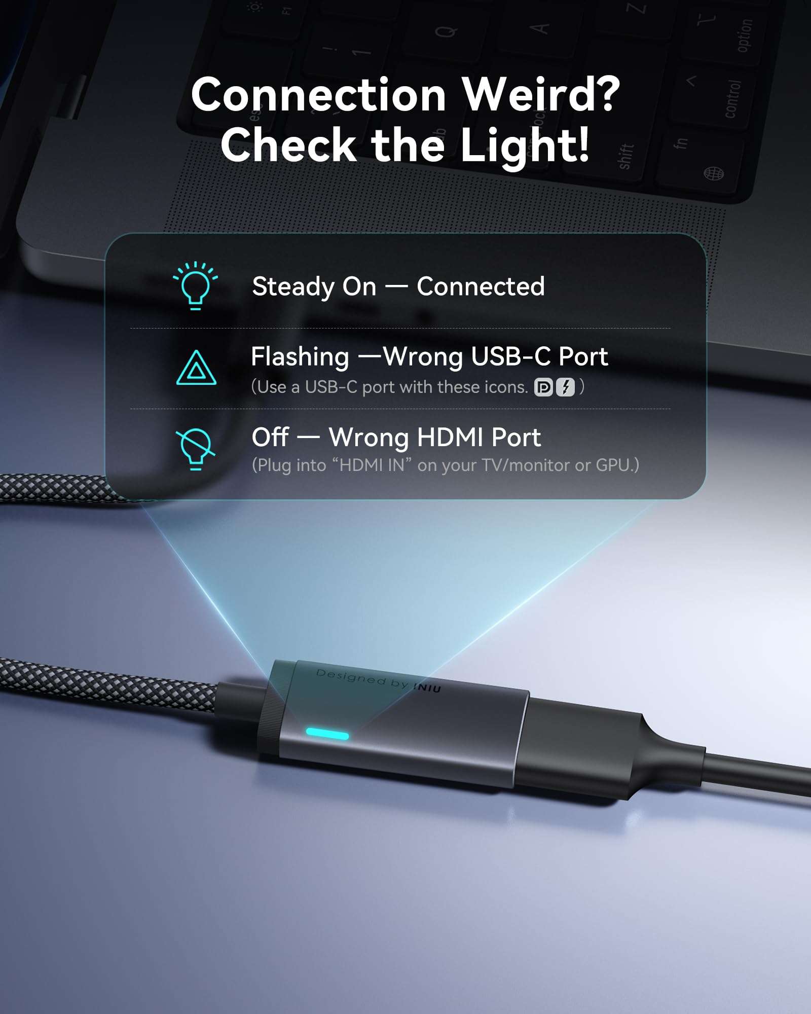 INIU USB C to HDMI Adapter (4K@60Hz), USB-C Adapter (4K HDMI), for MacBook Pro, MacBook Air, iPad Pro, iMac, iPhone 17 16 Pro Max, Pixelbook, Surface Pro, Dell, XPS, Galaxy, and More 6