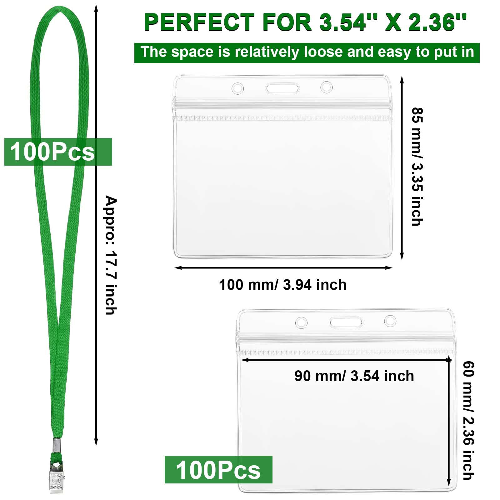 100 Sets Clear Name Tags with Lanyard, Lanyards for Id Badges Reusable Lanyard with ID Holder Plastic Name Badges with Lanyards for Adults Kids Business School Church Conferences (Dark Green) 3