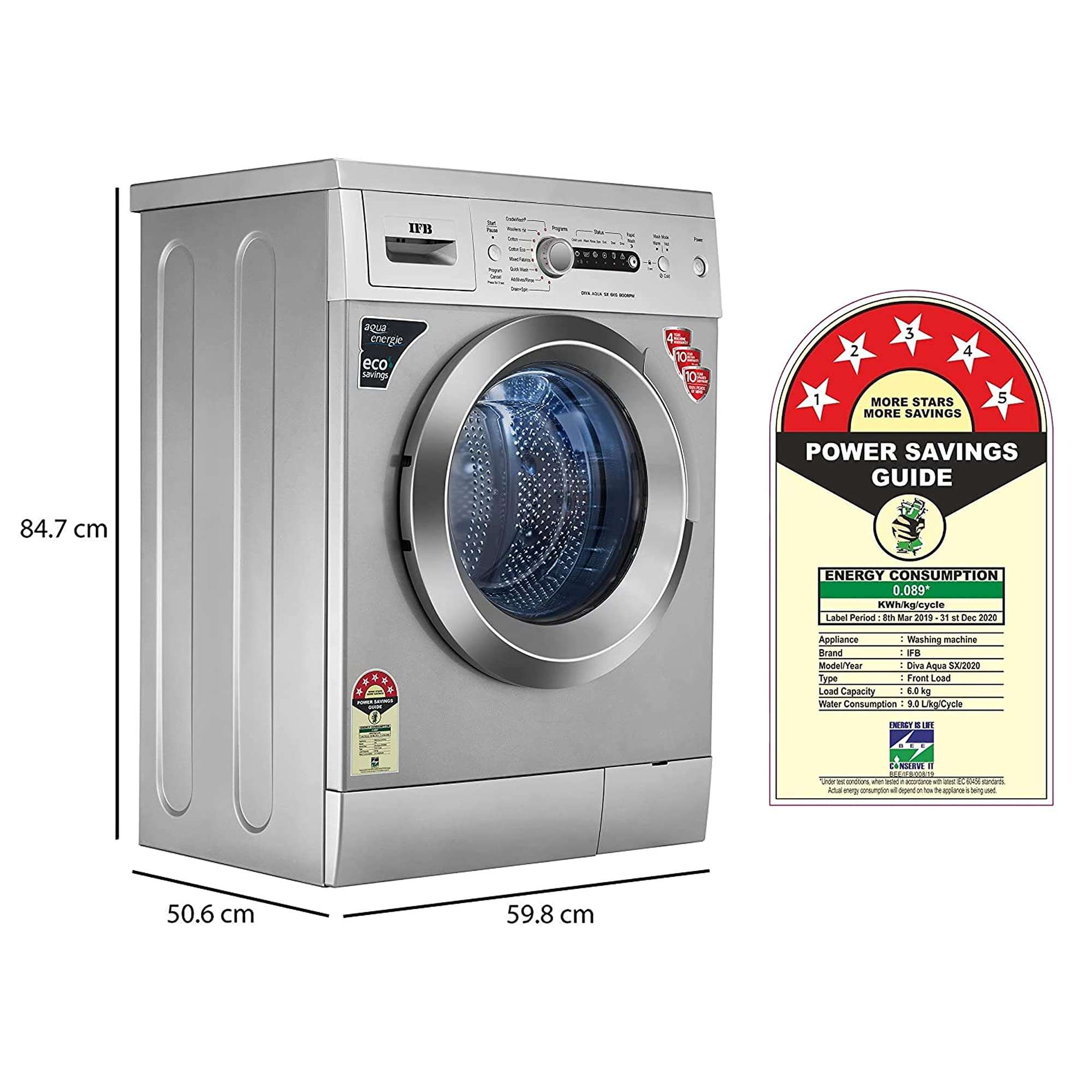IFB 6 Kg 5 Star Fully Automatic Front Loading Washing Machine (Diva Aqua SX, Silver, Express wash) 5