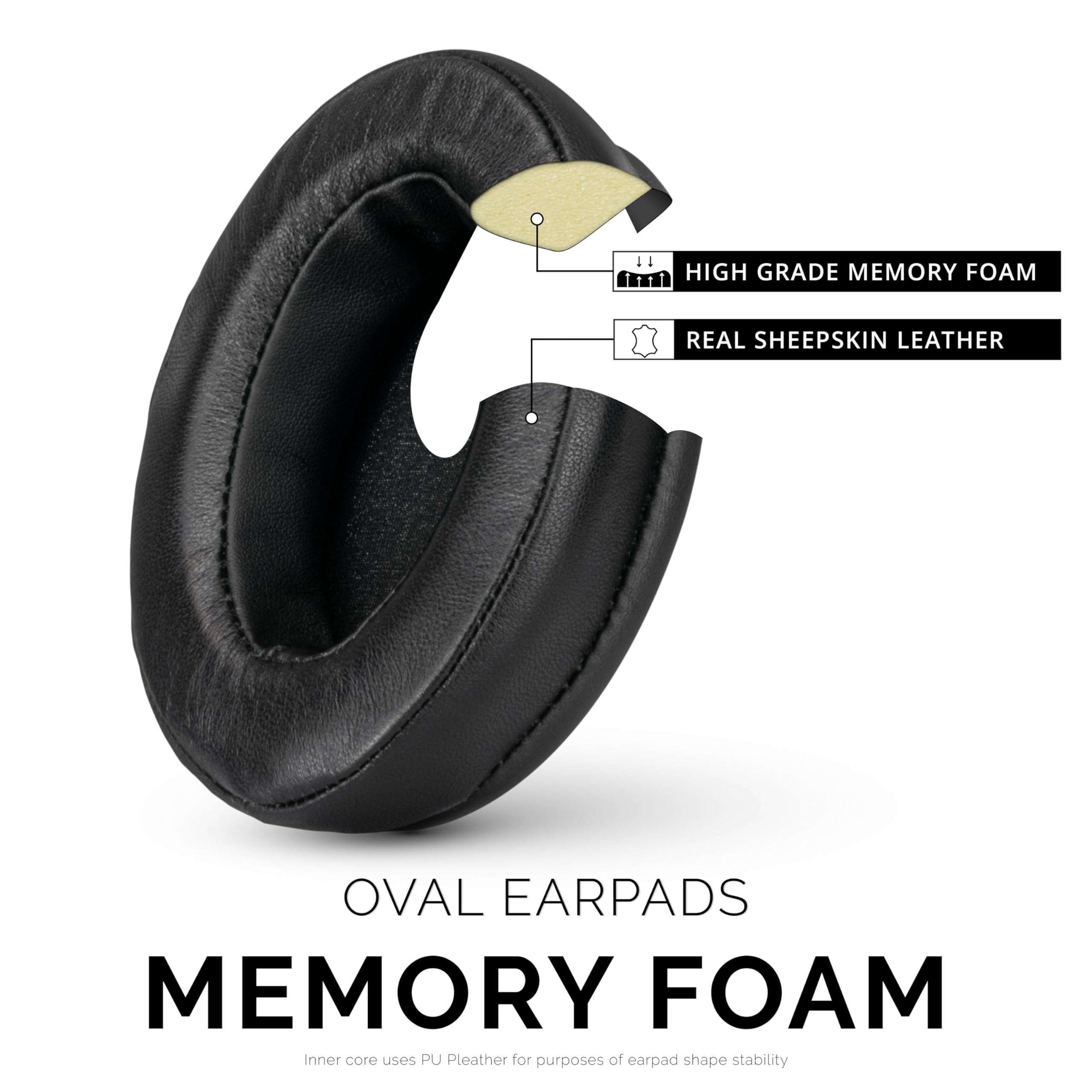 Brainwavz Sheepskin Ear Pads for ATH M50X, M50XBT, M40X, HyperX, SHURE, Turtle Beach, AKG, ATH, Philips, JBL, Fostex Replacement Memory Foam Earpads & Fits Many Headphones (See List), Leather Oval 4