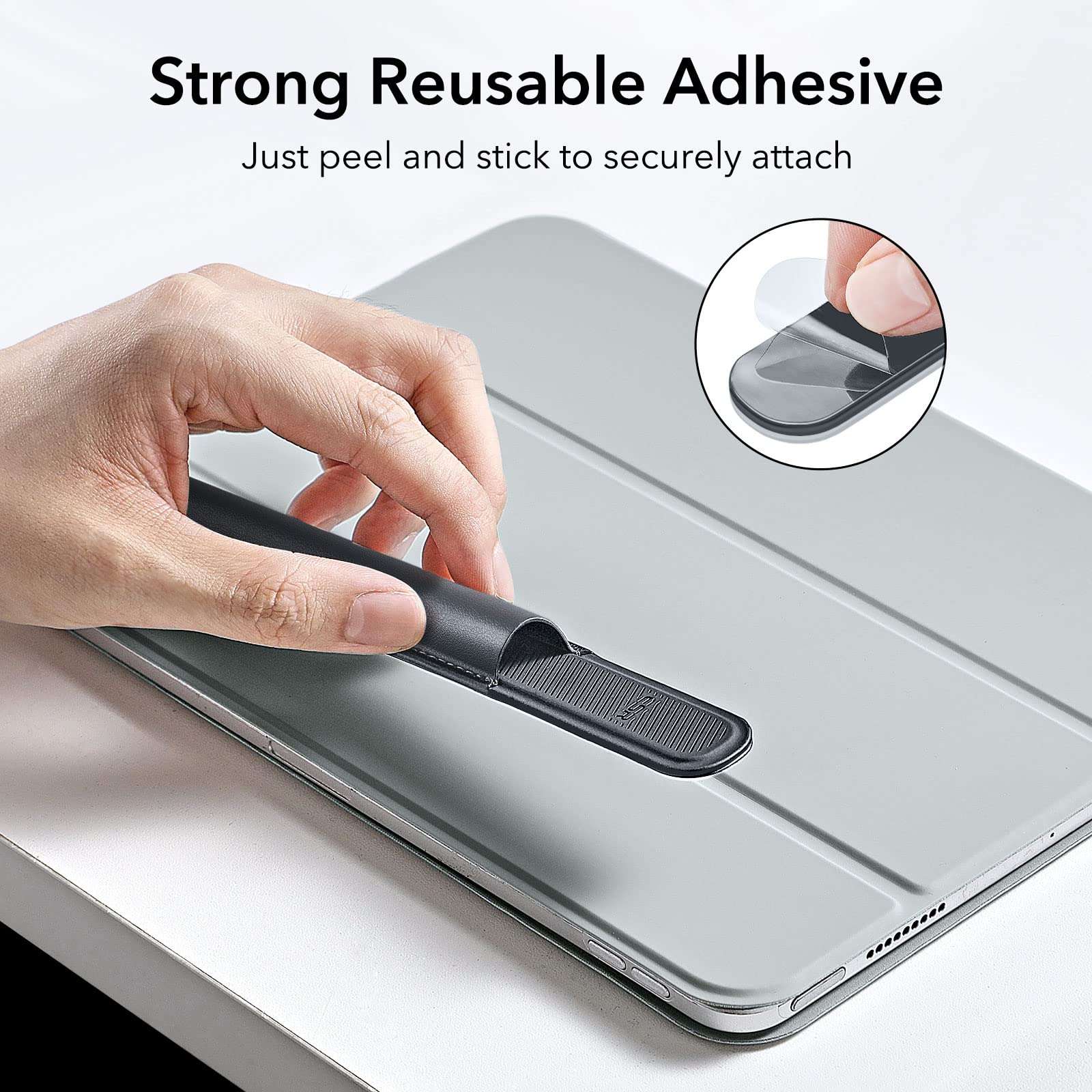 ESR Pencil Holder Compatible with Pencil (Pro/2nd/1st Generation&USB-C), Vegan Leather Pencil Sleeve for Stylus Pen, Secure Pencil Protection, Pencil Cover with Self-Adhesive Back for iPad Case,Grey 3