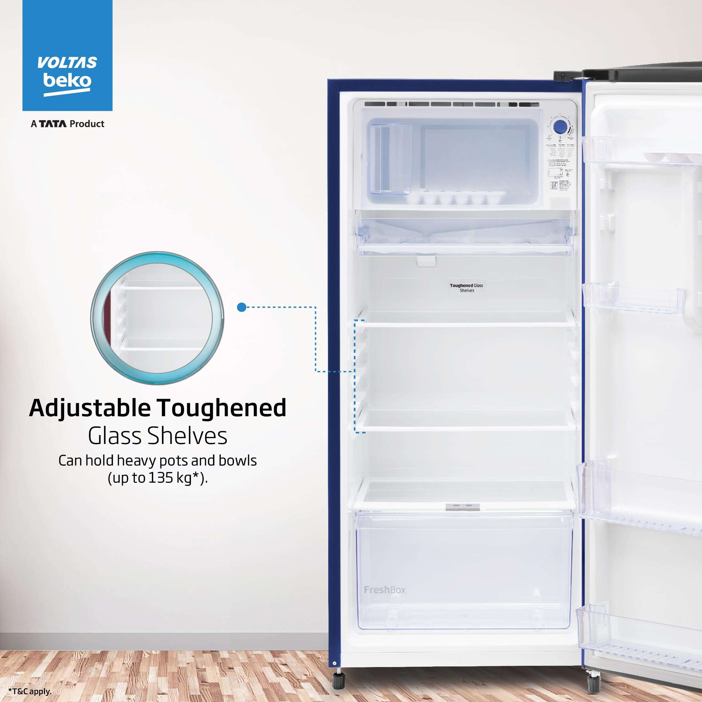 Voltas Beko, A Tata Product 183 L 2 Star Direct Cool Single Door Refrigerator (2024 Model, RDC215D/S0WBR0M0000GO, Stella Blue, With Fresh Box Technology and Chiller Zone) 3