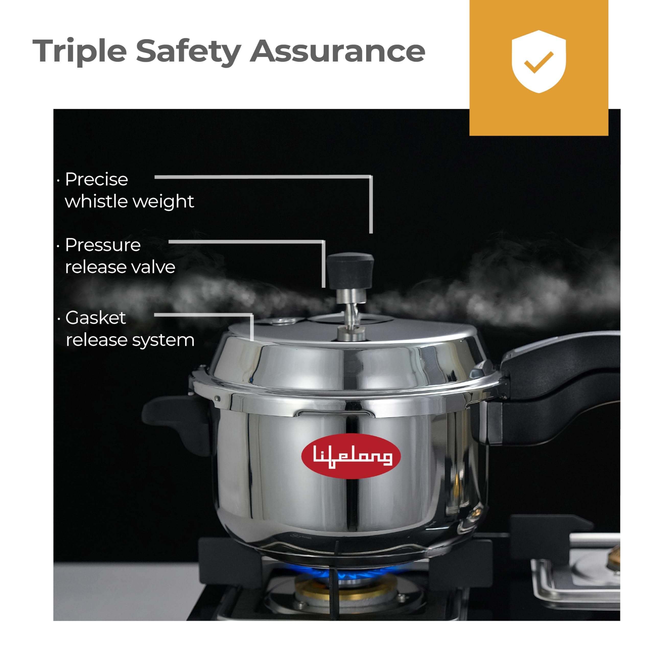 Lifelong 2 Litre Triply Stainless Steel Pressure Cooker for Kitchen | 2.5mm Thickness | Gas & Induction Compatible | Fast & Even Heating | Spillage Control Lid |Easy to Clean Wide Base | BIS Certified 4