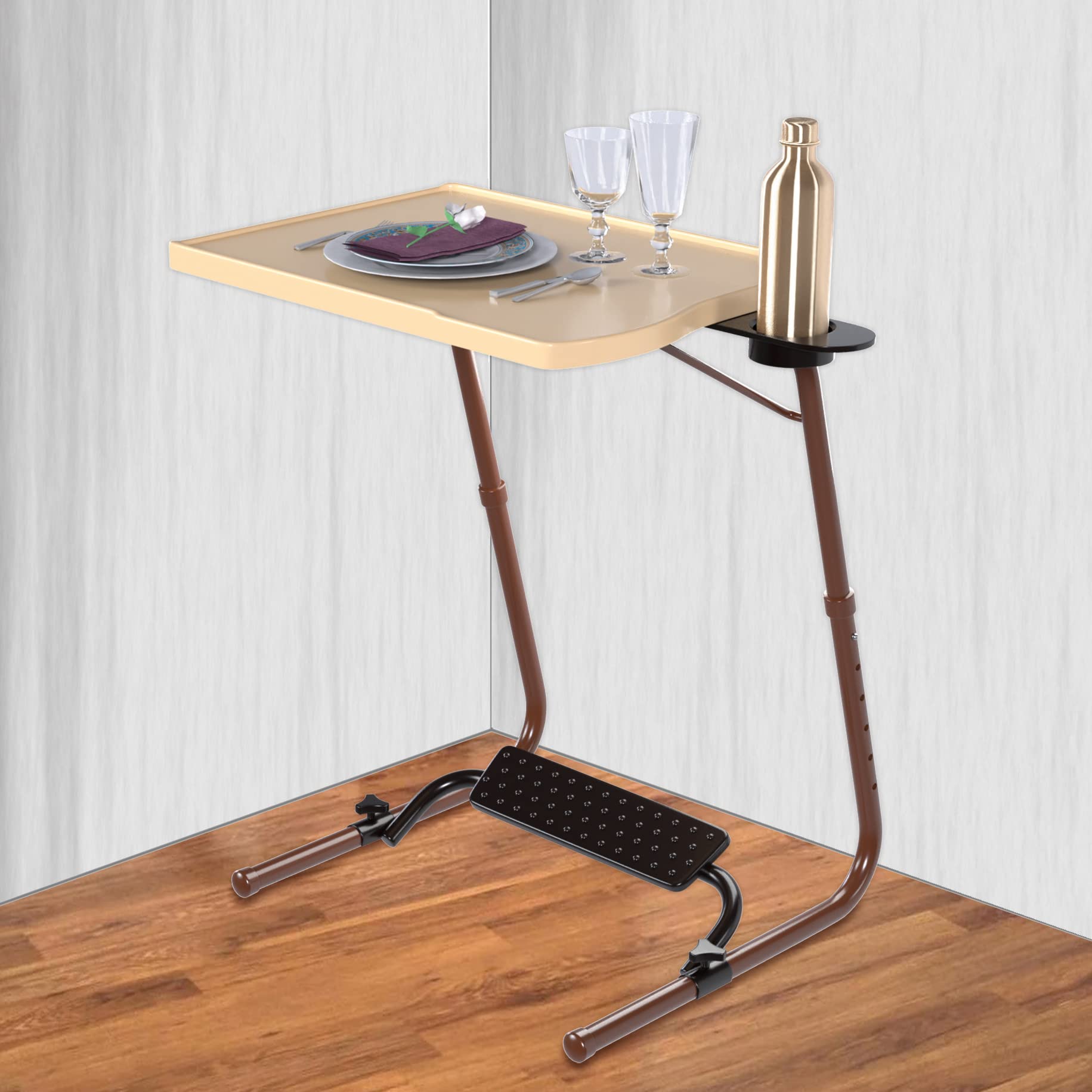 TABLE MAGIC – Pro with Footrest Extended Work Space Laptop Table Mat Finish Multipurpose Height Adjustable Work Study Tv Tray Table Lap Desk (Pro- Footrest Gold Marble) 3