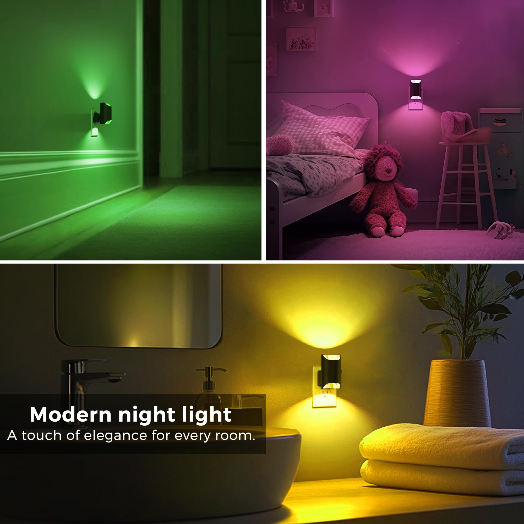 Night Lights Plug into Wall, Color Changing Night Light, Dusk to Dawn Light Sensor and Adjustable Brightness, Elegant Design Night Light for Kids Bedroom, Bathroom, 4 Pack 5