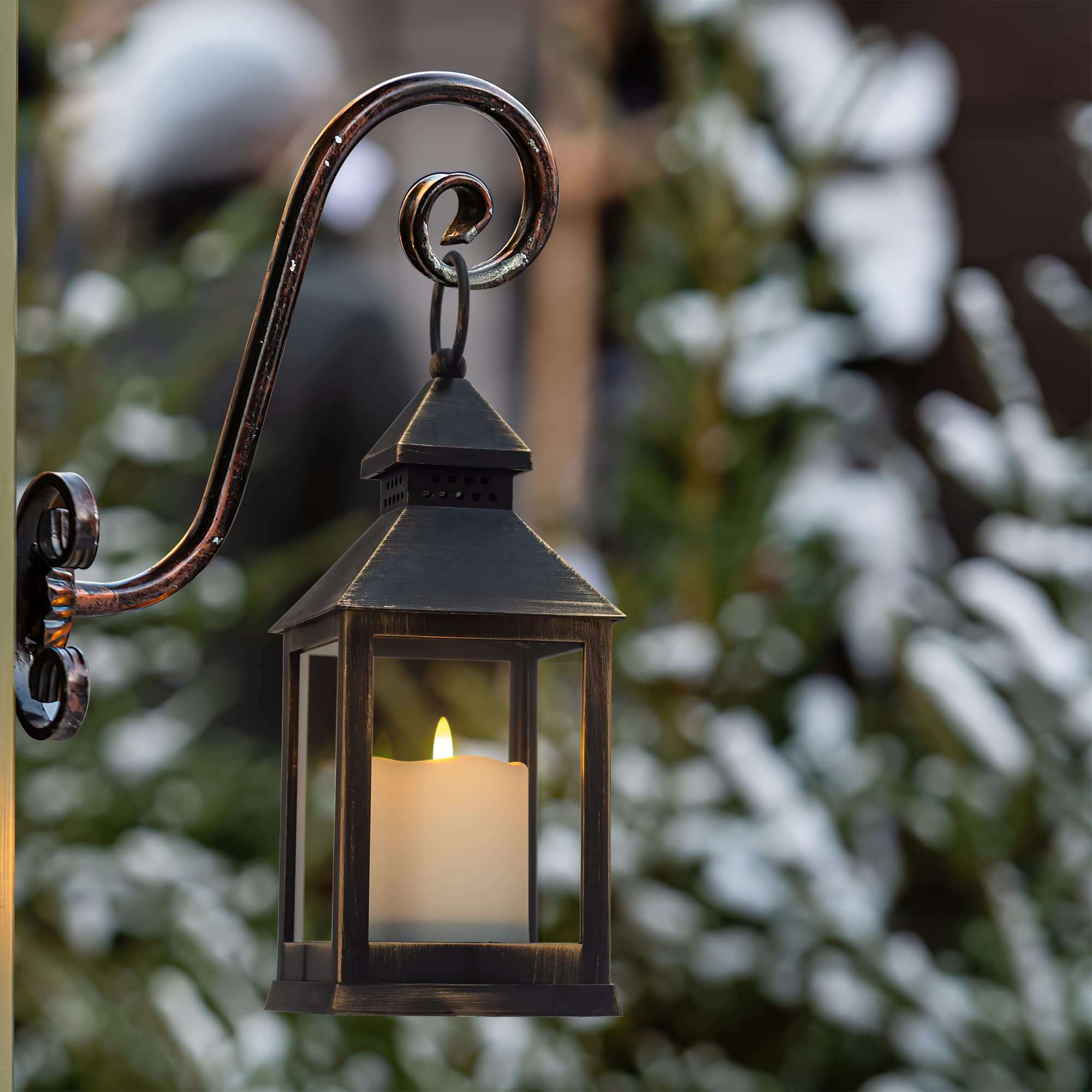 Yongmao Vintage Golden Brushed Black Lantern Decorative LED Flickering Flameless Candle with Timer, Battery Powered LED Decorative Hanging Lanterns for Indoor Outdoor Garden Yard Home Decor(4 Pack) 4