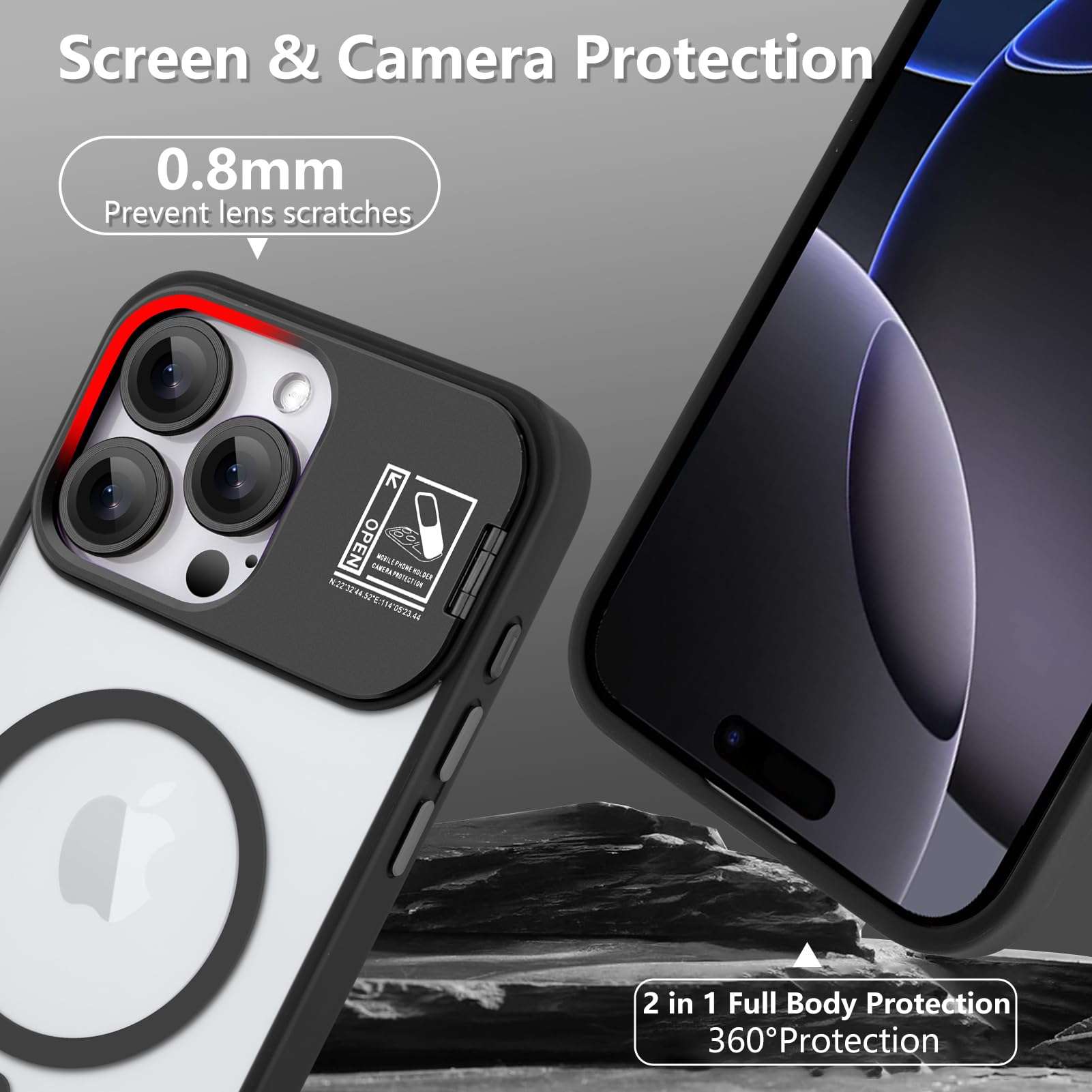TEAUGHT Magnetic for iPhone 16 Pro Max Case, [Built-in Lens Ring Stand][Military-Grade Protection] Translucent Matte Phone Case Support for MagSafe + Screen Protector + Camera Protector, Black 6