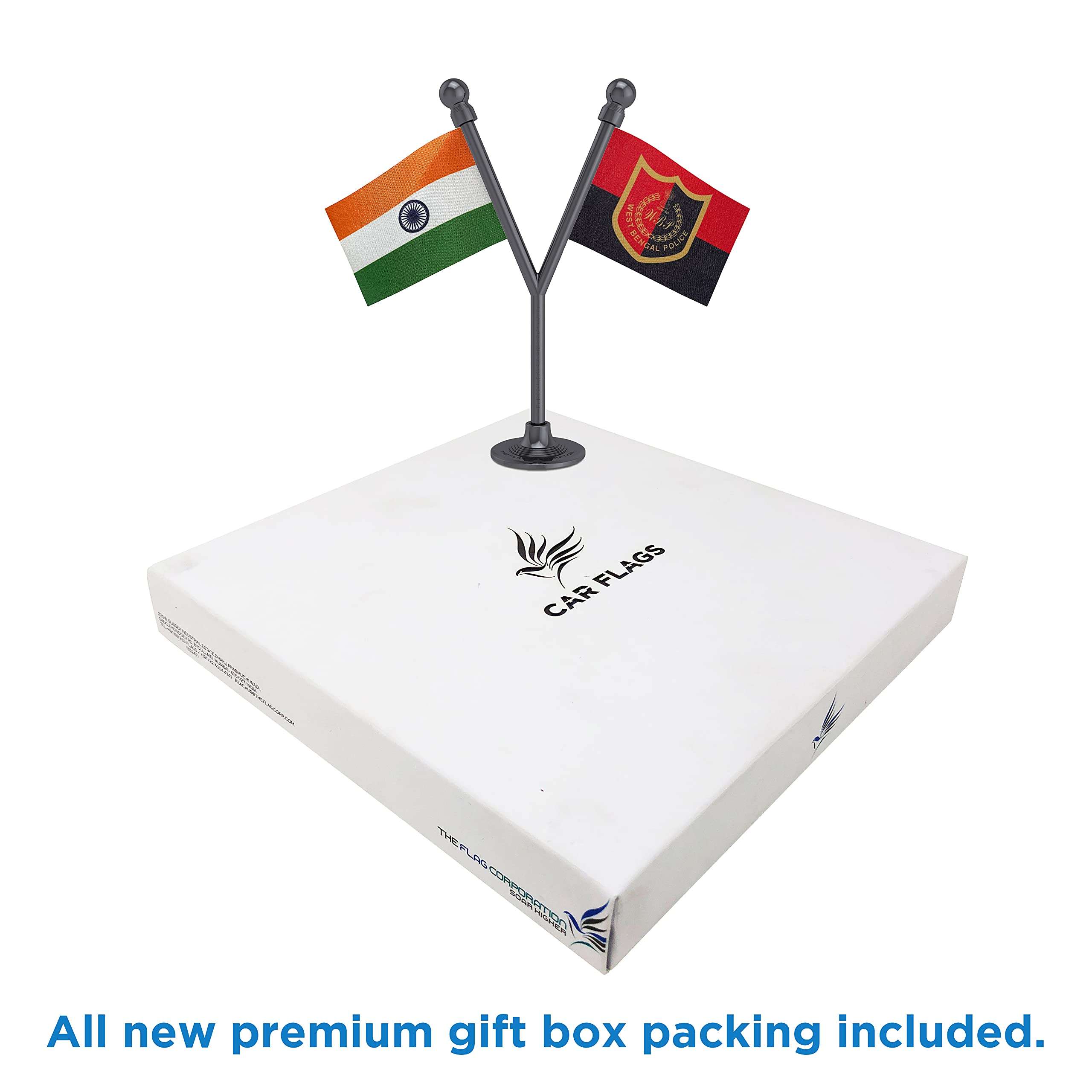 The Flag Corporation India & West Bengal Police Car Dashboard 2� x 3� Flag with A Plastic Dark Knight Grey Base 5