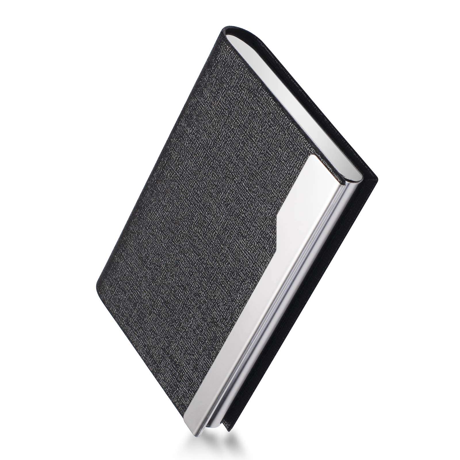 FACATH Business Card Holder - Luxury PU Leather Name Card Case & Stainless Steel Multi Card Wallet, Slim Metal Pocket Credit Card ID Holder With Magnetic Shut - Black 3