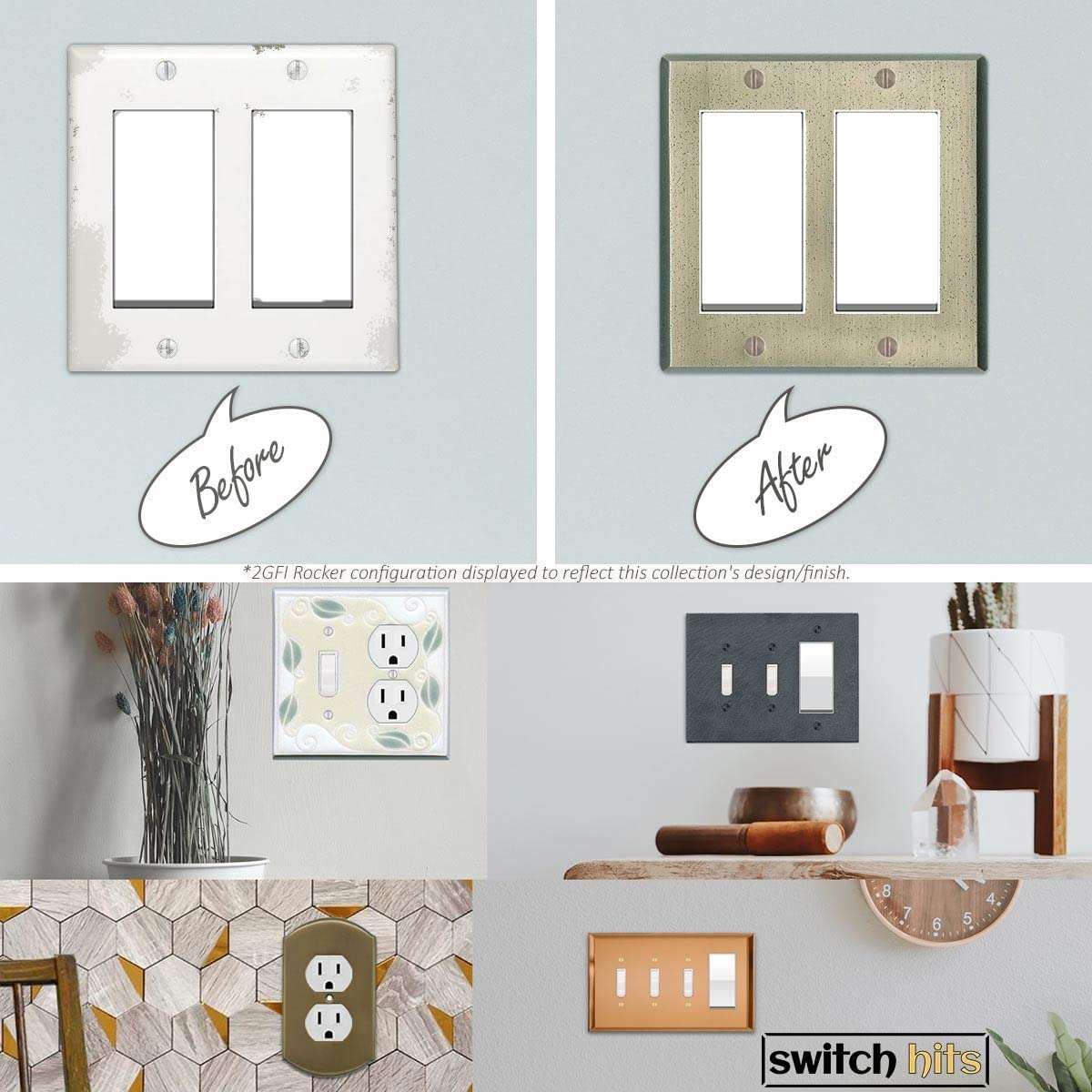 Switch Hits Outlet Cover Plate Receptacle Wall Plate | 1 Duplex Satin Brass Electrical Plug Faceplate | 1 Gang, 2.8" W x 4.6" H (Distressed Antique Pewter, 1 Duplex) 6