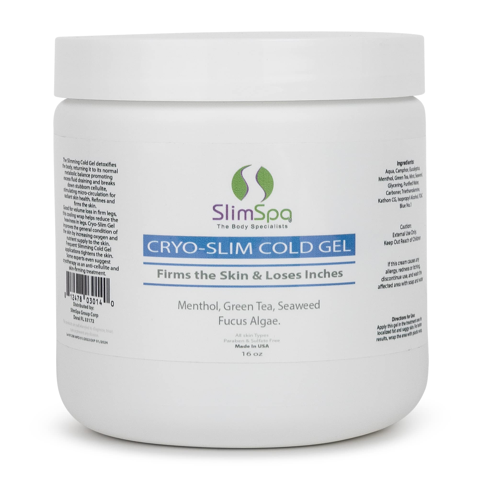 SlimSpa Cyro-Slim Cold Gel - Skin Firming & Tightening Cryo Gel Solution With Menthol & Green Tea - Targets Cellulite On Tummy, Legs, Butt - Promotes Fluid Drainage - 16oz 1