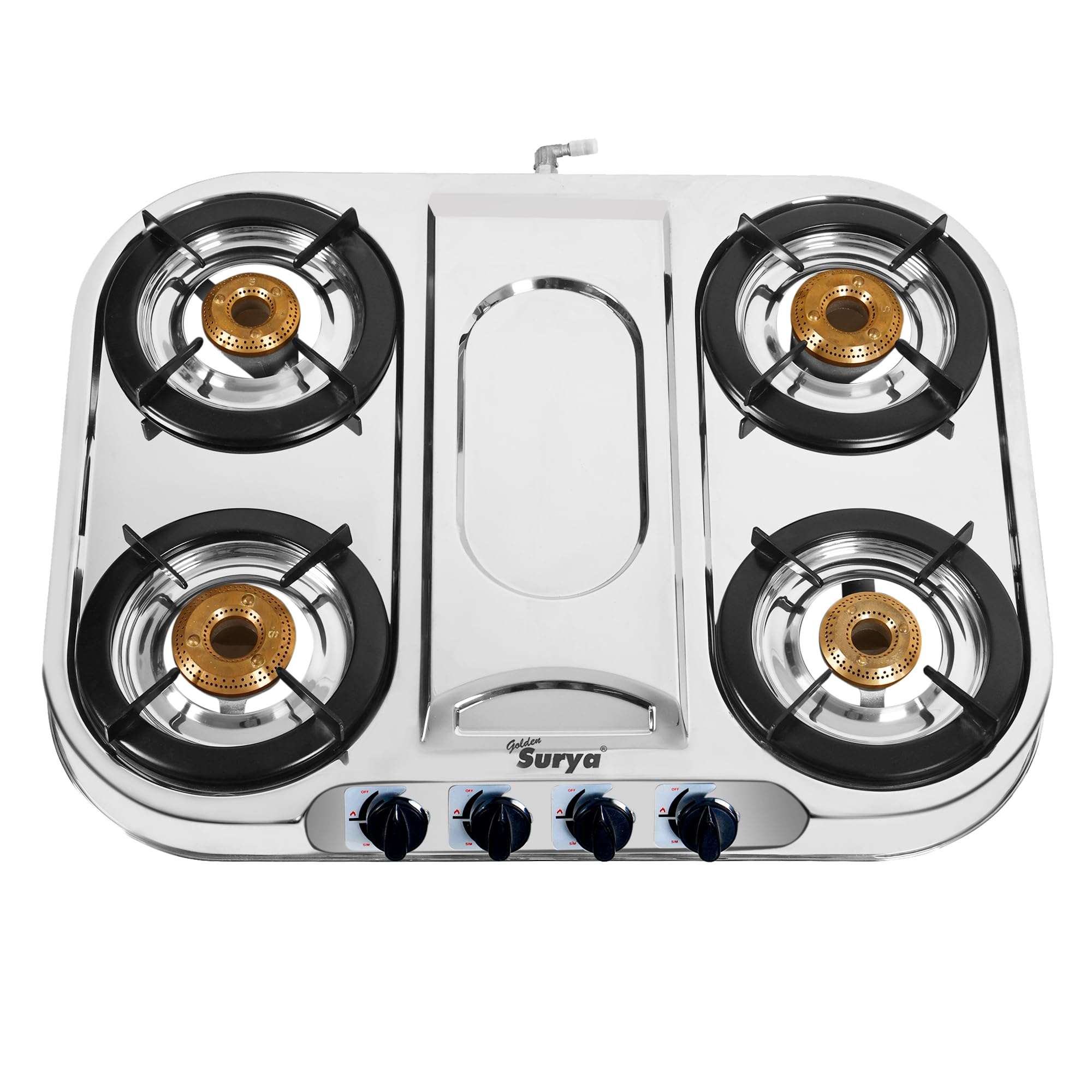 GOLDEN SURYA Classic Premium Stainless Steel Frame, Manual Ignition, 18 Months Warranty, BIS Certified, 4 Burner Gas Stove (Magma) 1