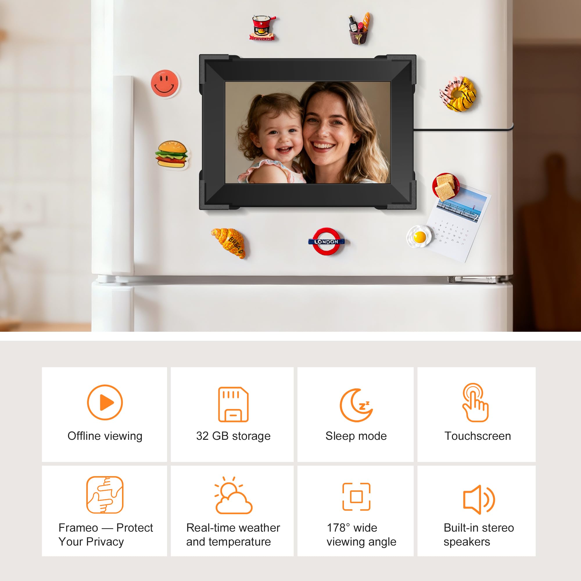 KPCB Tech Magnetic Picture Frames for Refrigerator, 10.1 inch Digital Photo Frames Smart WiFi & App Control, Electronic Picture Frame with 1280x800 HD Touch Screen for Parents, Grandparents, Friends 6