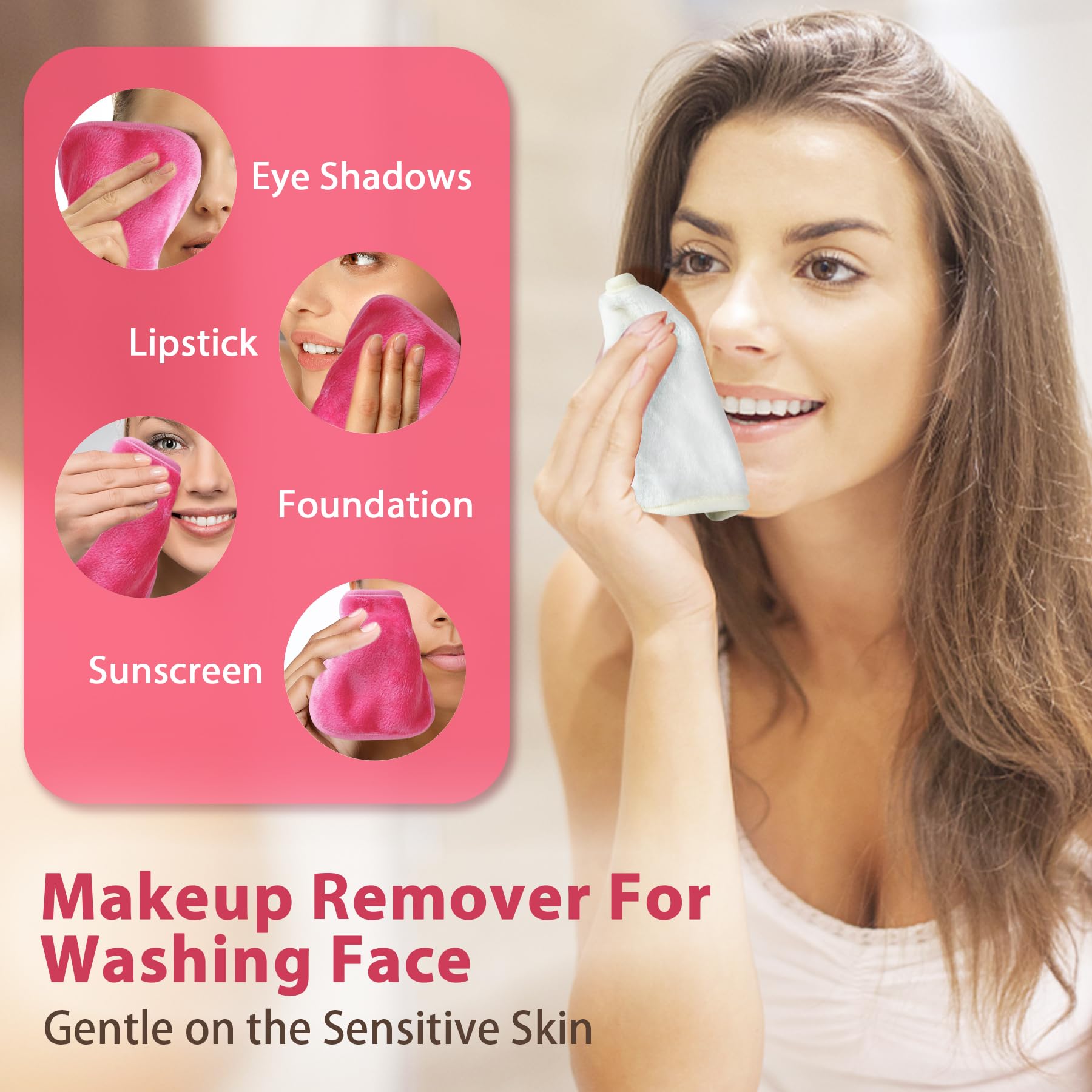 Makeup Remover Cloth, 6" x 6" Make Up Towels Reusable Face Cloth for Washing Face, Makeup Remover Pads Microfiber Face Washcloth with Mesh Bag, Just Water, 12 Pack 3