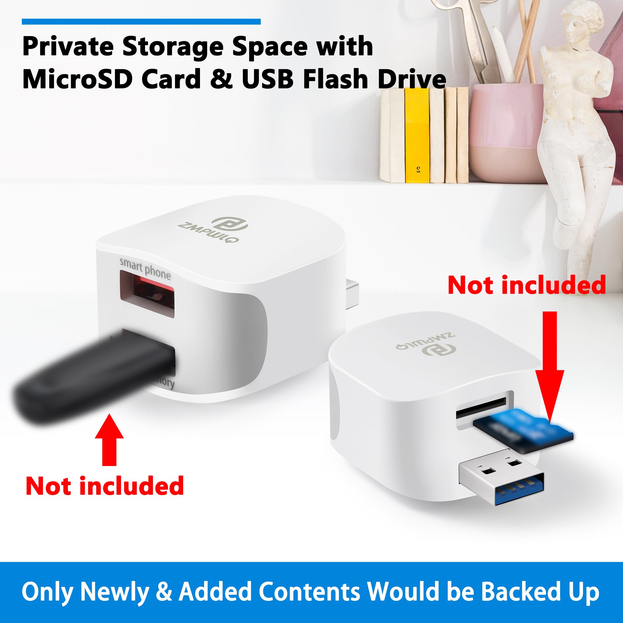 PL ZMPWLQ Auto Backup Adapter 256GB|Photo Stick| Photo & Video Backup Storage| Data Cube for Phone Pictures| Backup Flash Drive| external storage device| transfer photo device| for iPhone/iPad/Android 3
