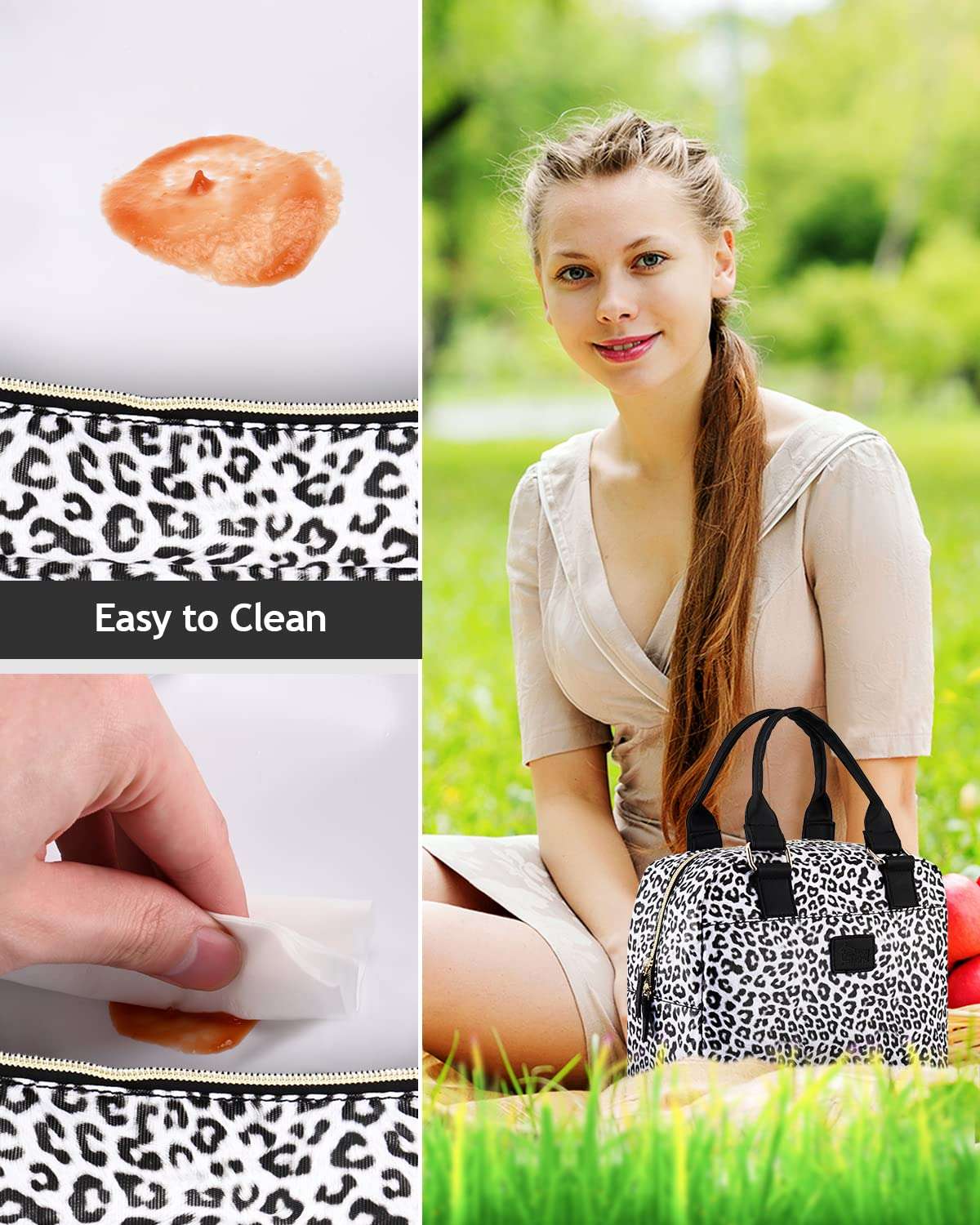 yookee home Shiny Insulated Lunch Bags for Women Waterproof Adult Lunch Box for Women Gray Large Capacity Lunch Cooler Bag Cute Purse Lunchbag for Ladies for Work Outdoor Travel 5