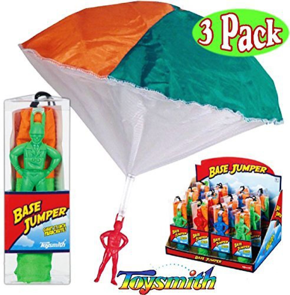 Toysmith Base Jumpers Parachute Men Red, Blue & Green Gift Set Bundle - 3 Pack